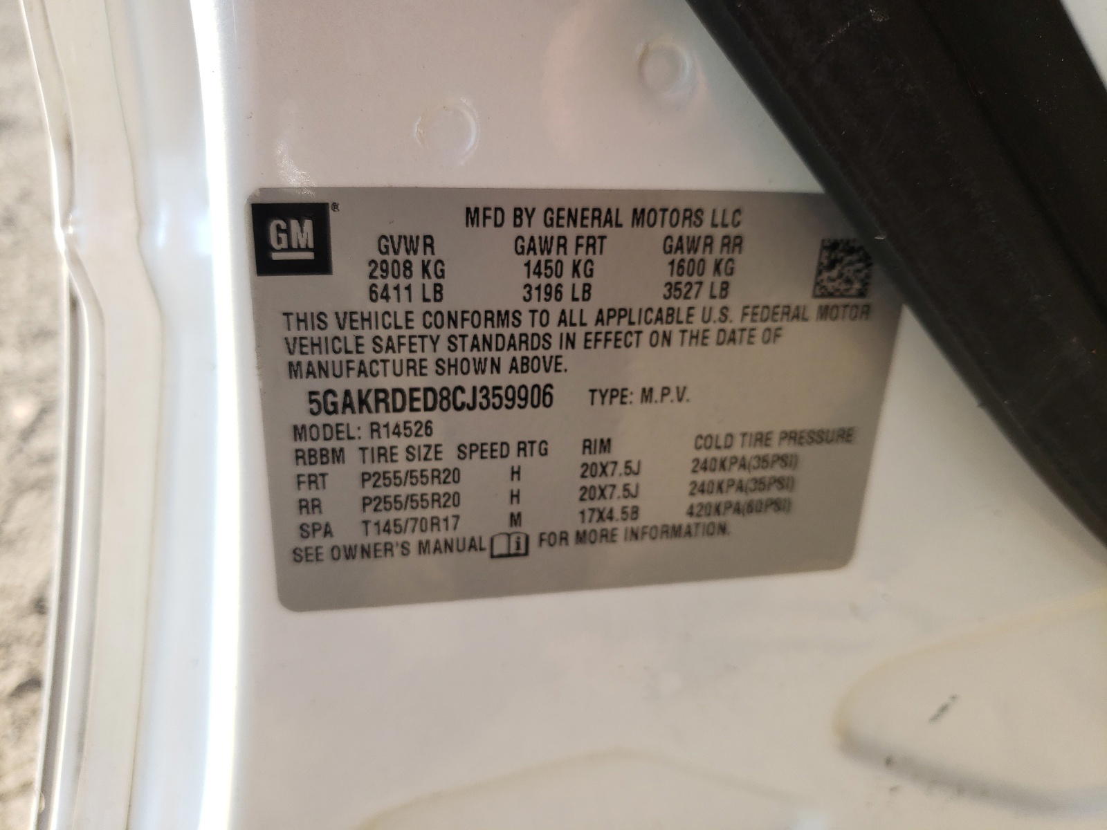 Photo 10 from auction – 2012 BUICK ENCLAVE with VIN 5GAKRDED8CJ359906
