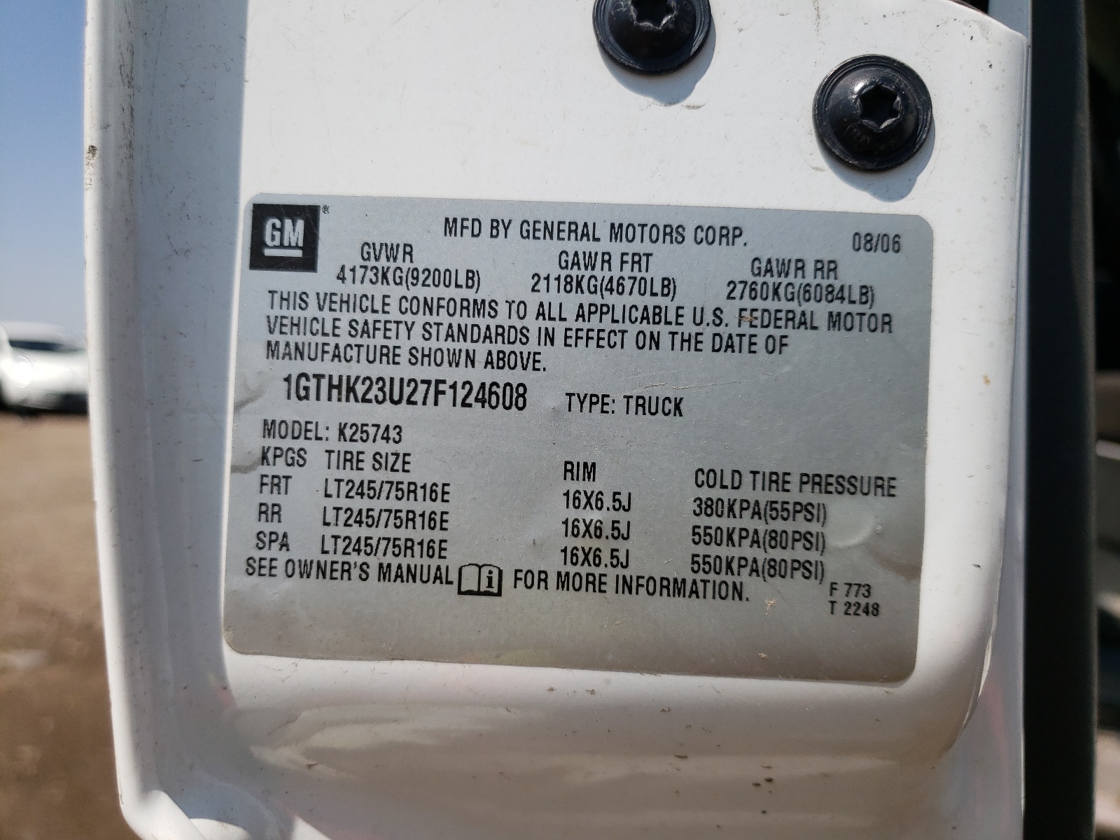 Photo 10 from auction – 2007 GMC SIERRA K25 with VIN 1GTHK23U27F124608