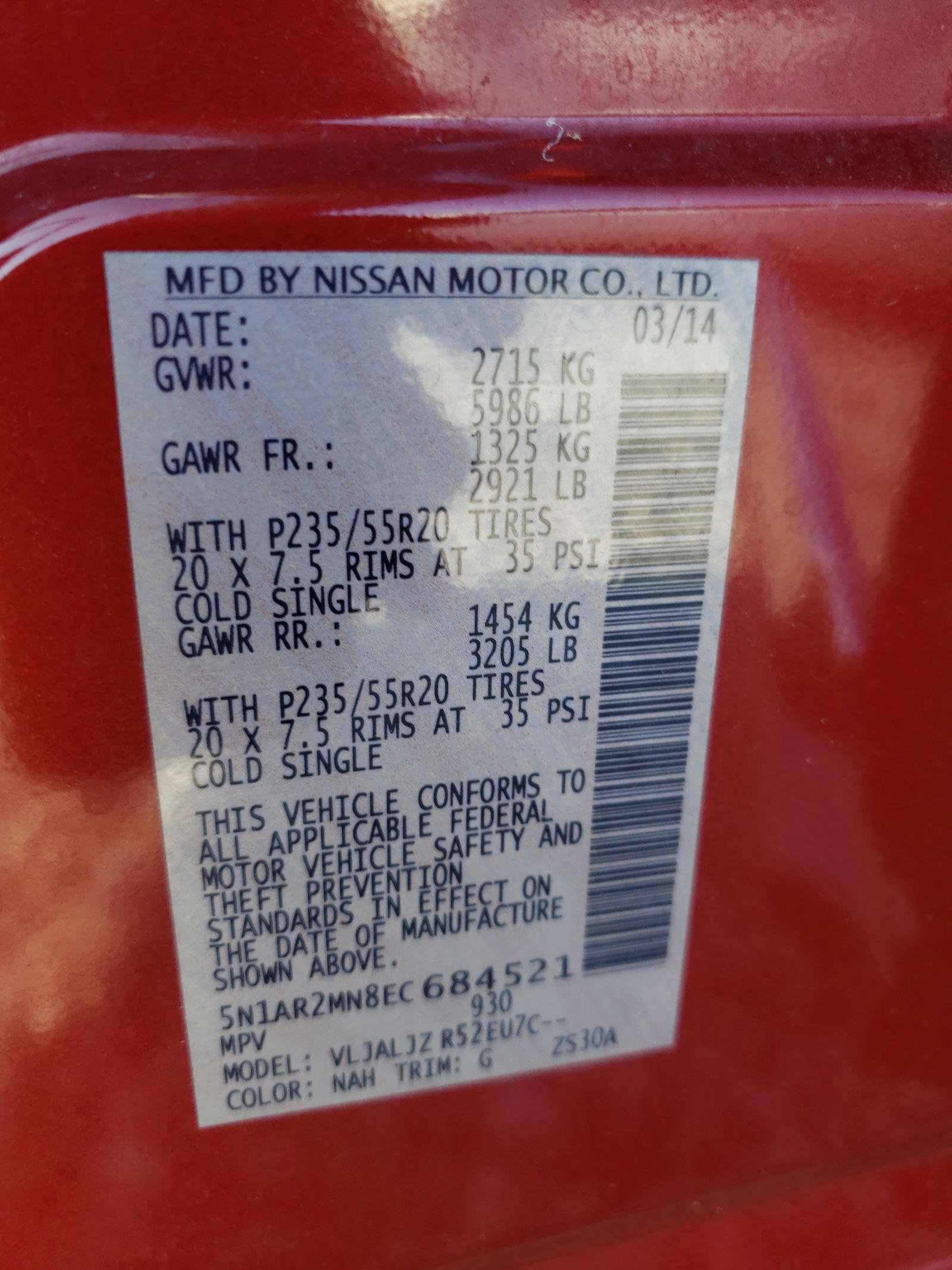 Photo 10 from auction – 2014 NISSAN PATHFINDER with VIN 5N1AR2MN8EC684521