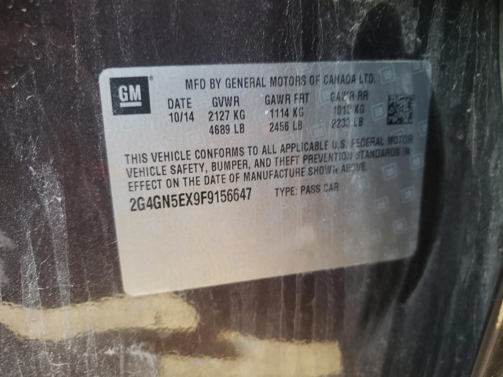 Photo 10 from auction – 2015 BUICK REGAL PREM with VIN 2G4GN5EX9F9156647