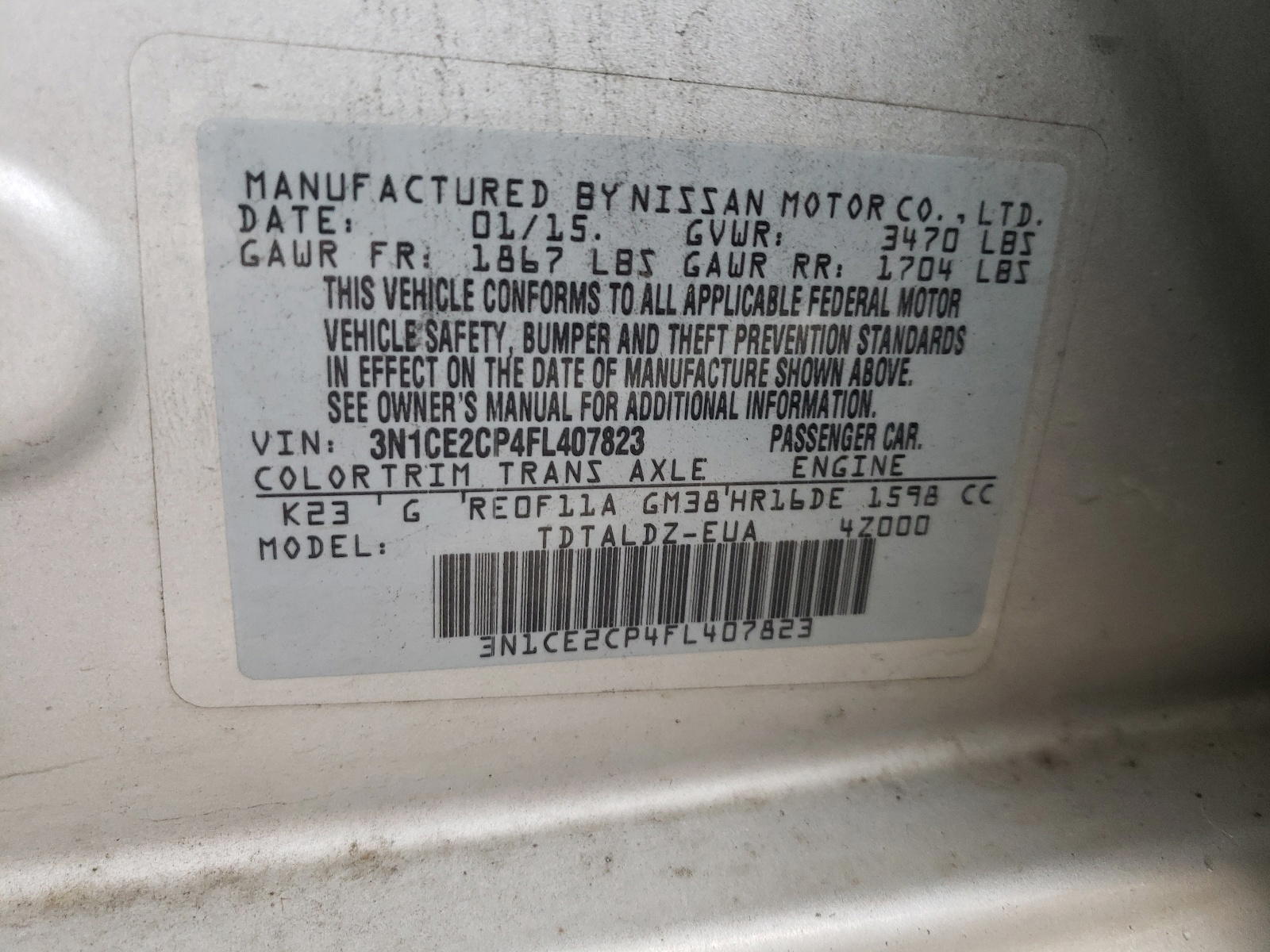 Photo 10 from auction – 2015 NISSAN VERSA NOTE with VIN 3N1CE2CP4FL407823