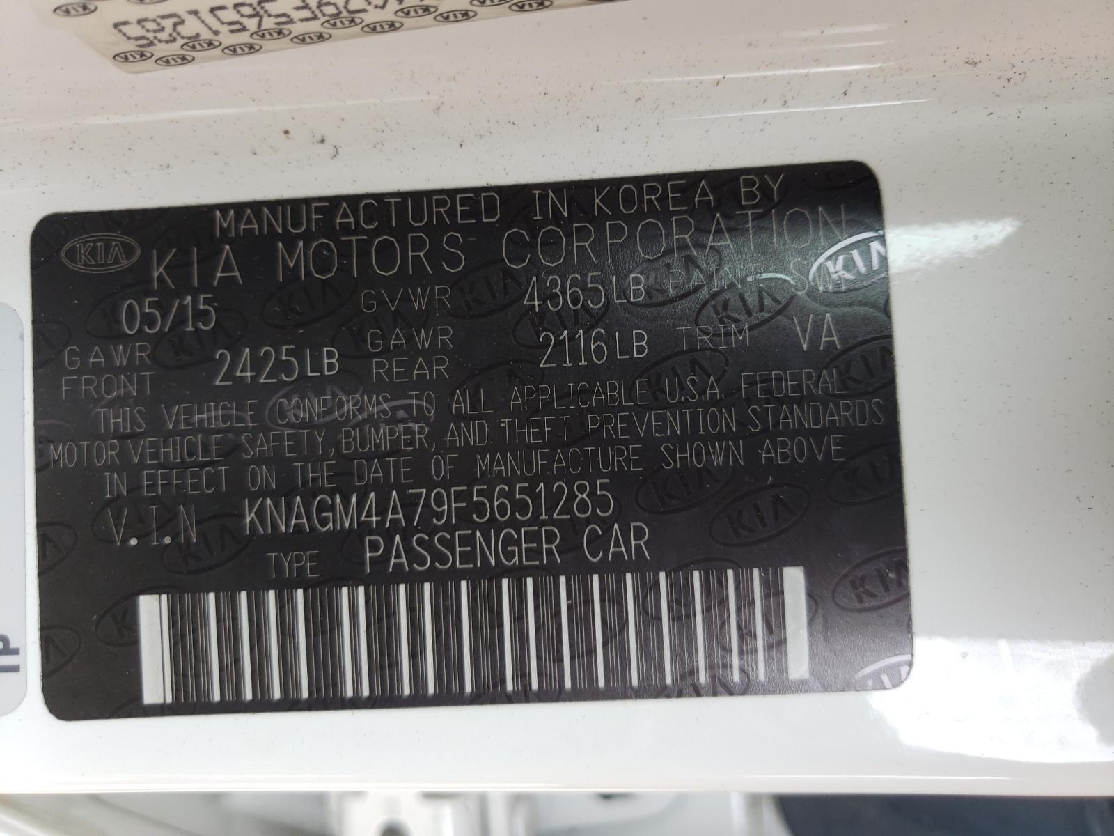 Photo 10 from auction – 2015 KIA OPTIMA LX with VIN KNAGM4A79F5651285