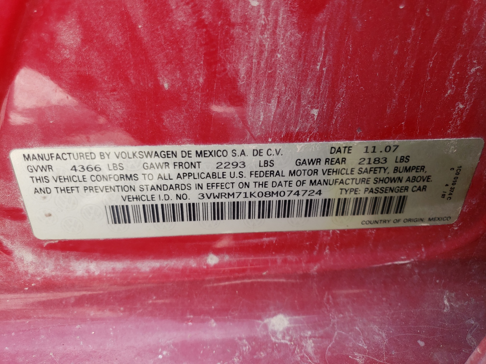 Photo 10 from auction – 2008 VOLKSWAGEN JETTA SE with VIN 3VWRM71K08M074724