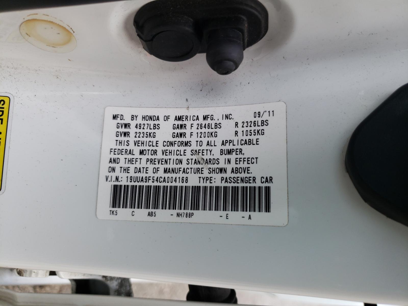 Photo 10 from auction – 2012 ACURA TL with VIN 19UUA9F54CA004168