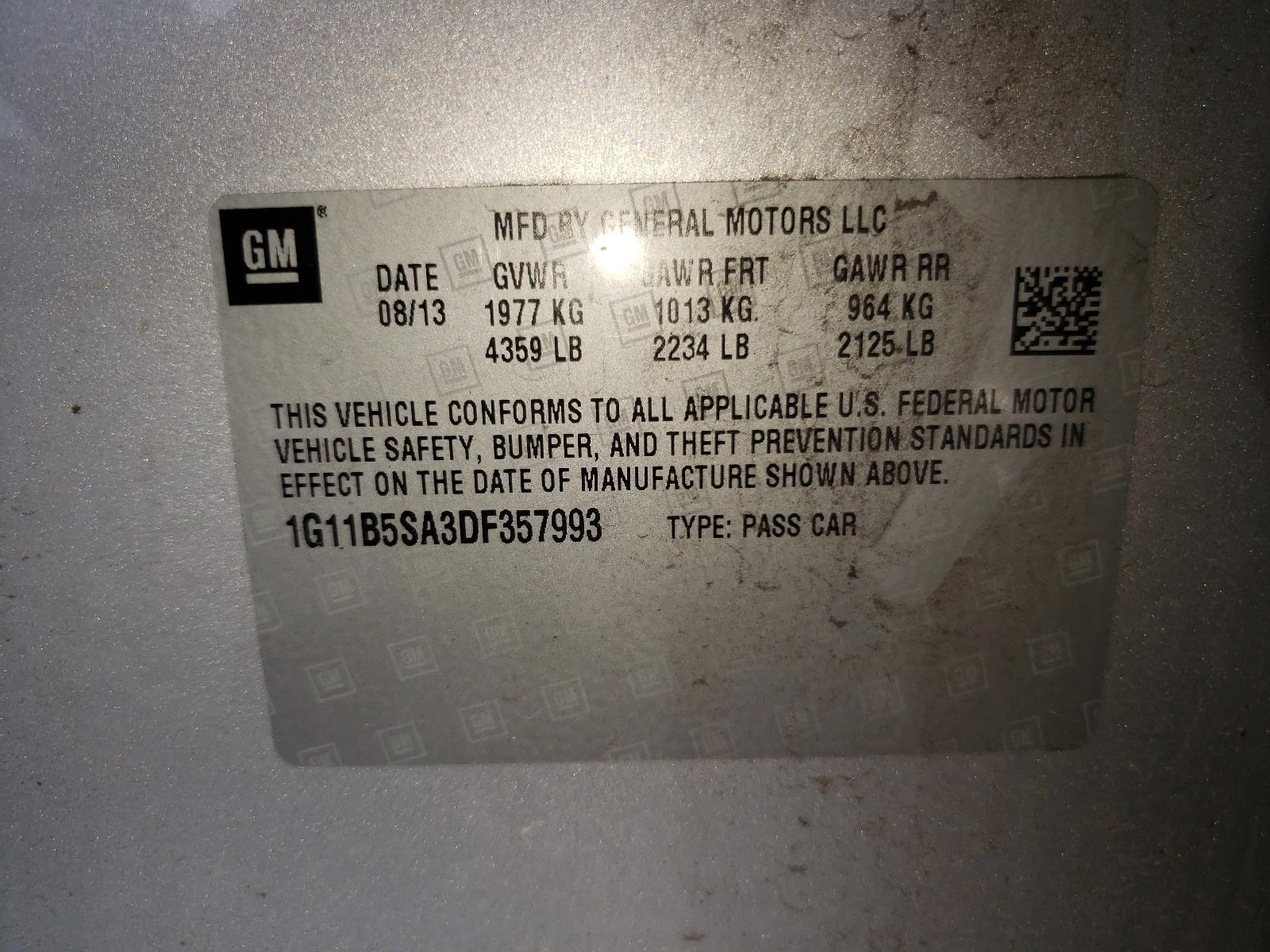 Photo 10 from auction – 2013 CHEVROLET MALIBU LS with VIN 1G11B5SA3DF357993