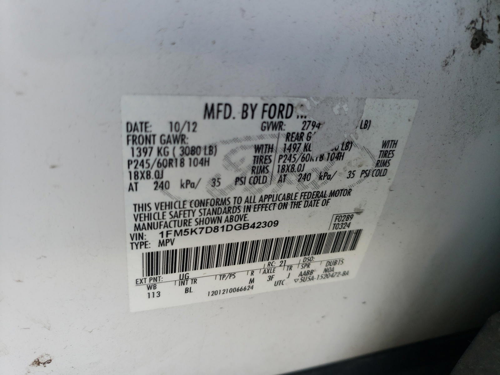 Photo 10 from auction – 2013 FORD EXPLORER X with VIN 1FM5K7D81DGB42309