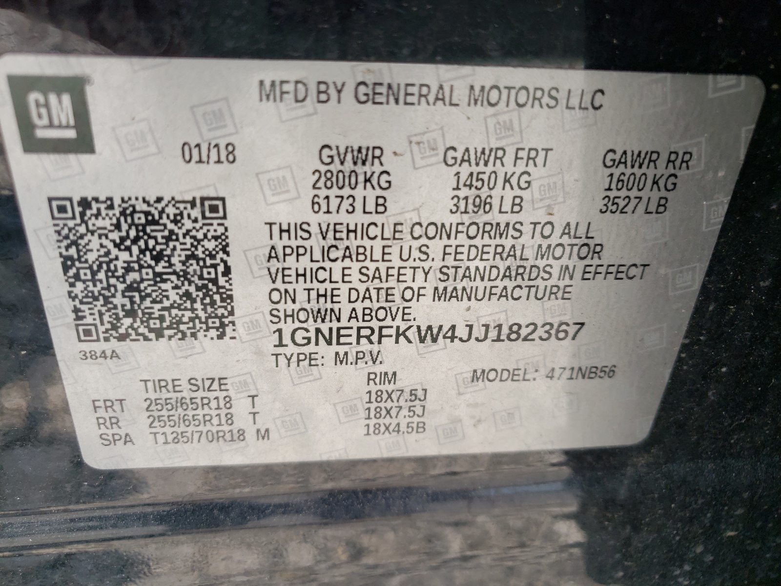 Photo 10 from auction – 2018 CHEVROLET TRAVERSE L with VIN 1GNERFKW4JJ182367