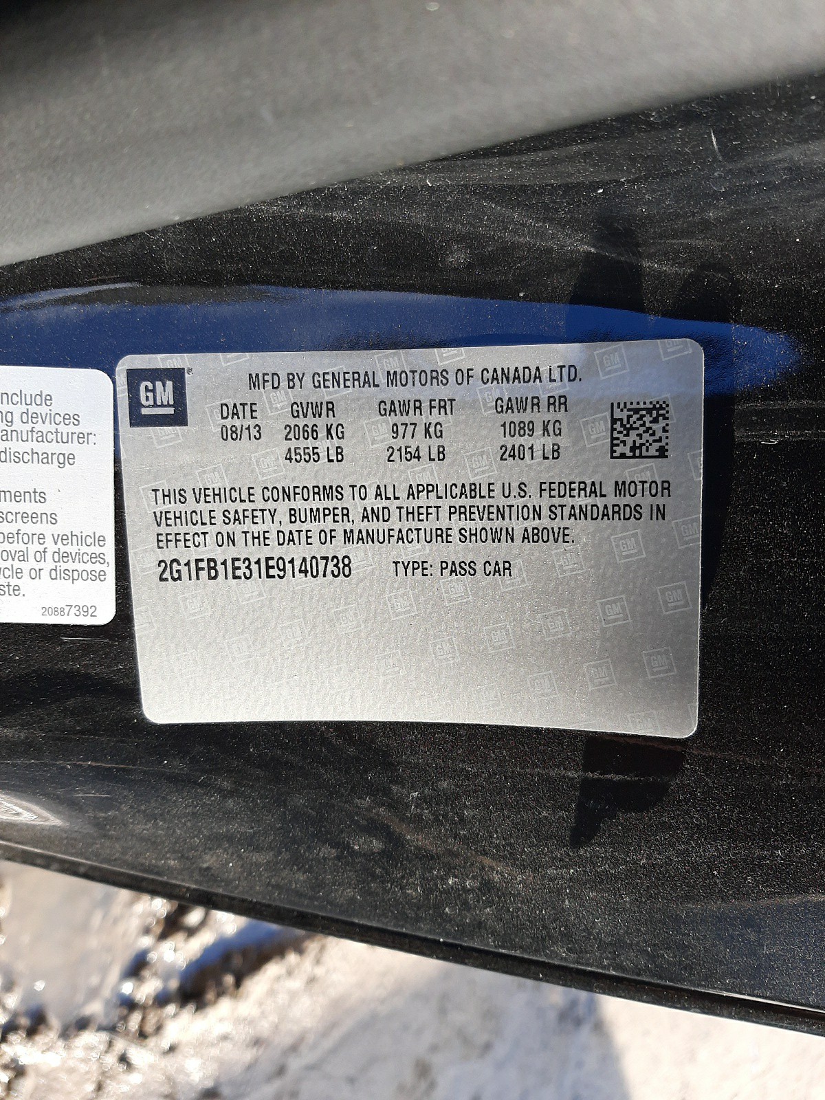 Photo 10 from auction – 2014 CHEVROLET CAMARO LT with VIN 2G1FB1E31E9140738