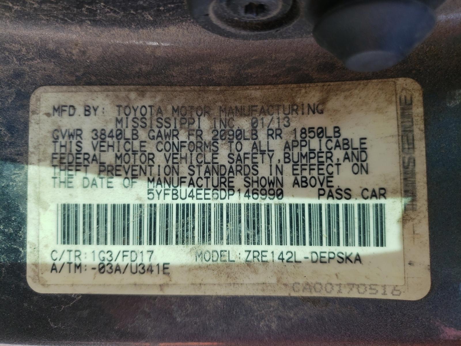 Photo 10 from auction – 2013 TOYOTA COROLLA BA with VIN 5YFBU4EE6DP146990