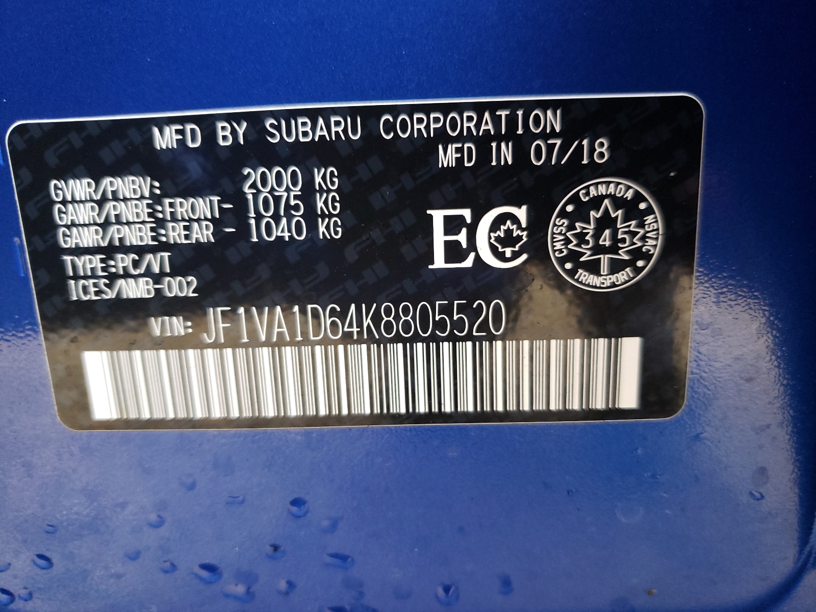 Zdjęcie 10 z aukcji – 2019 SUBARU WRX PREMIU z VIN JF1VA1D64K8805520