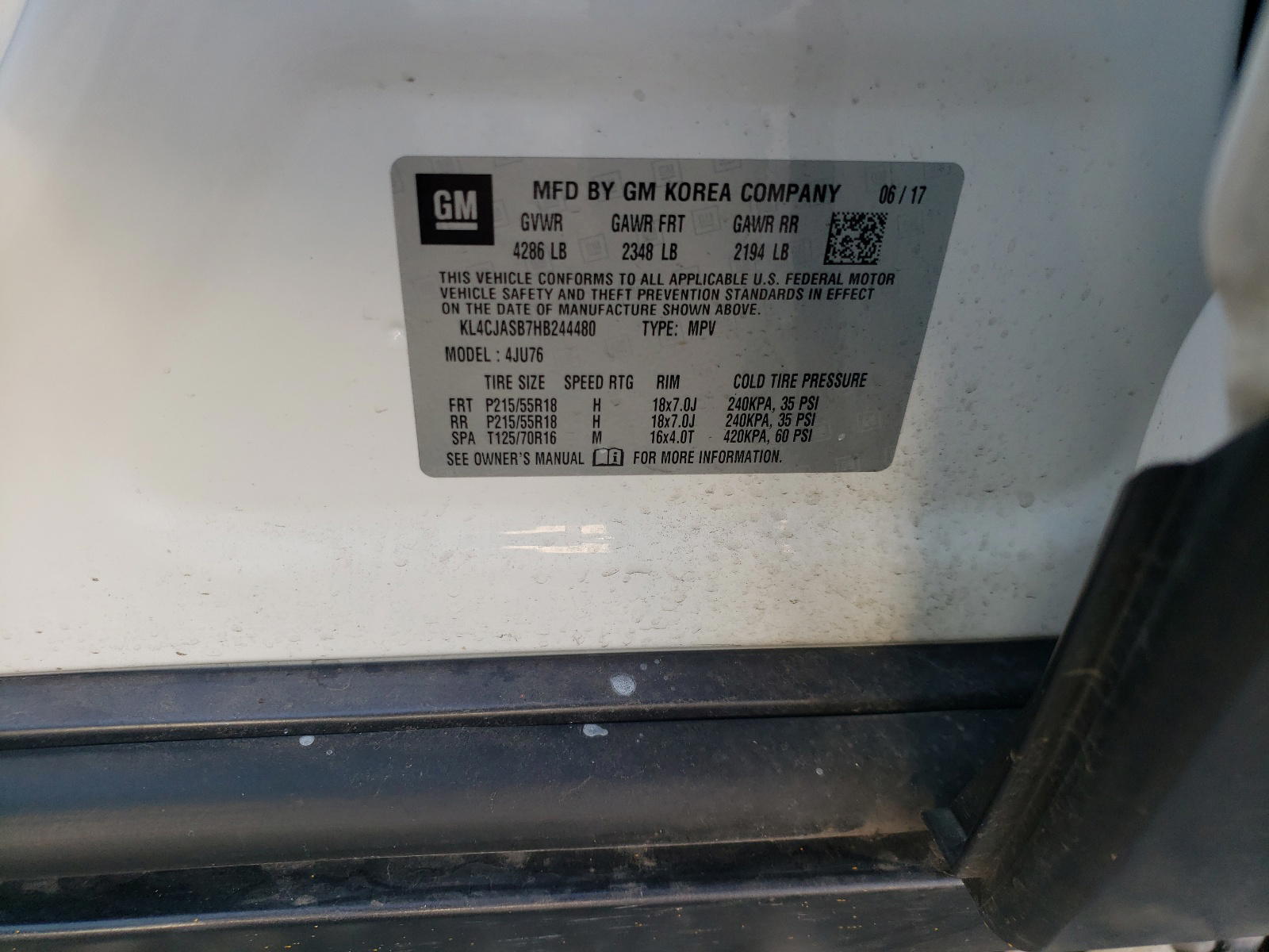 Photo 10 from auction – 2017 BUICK ENCORE PRE with VIN KL4CJASB7HB244480