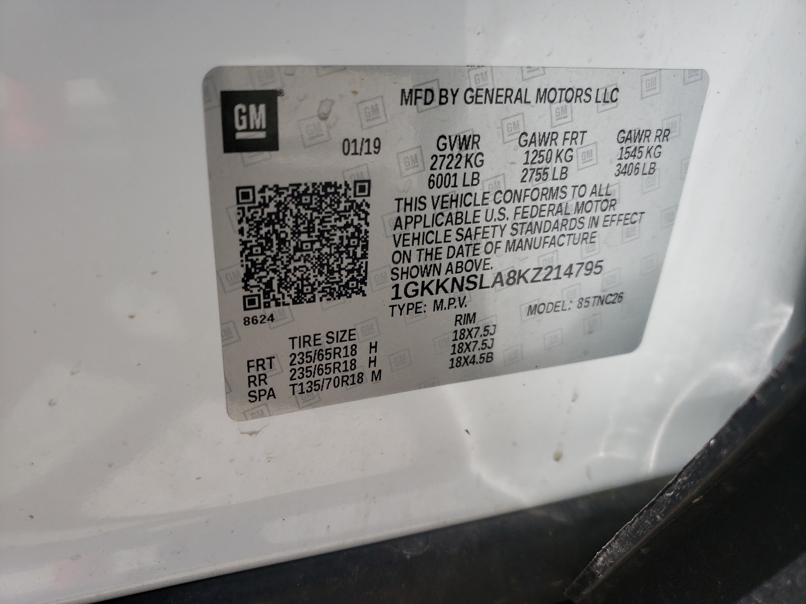 Photo 10 from auction – 2019 GMC ACADIA SLE with VIN 1GKKNSLA8KZ214795