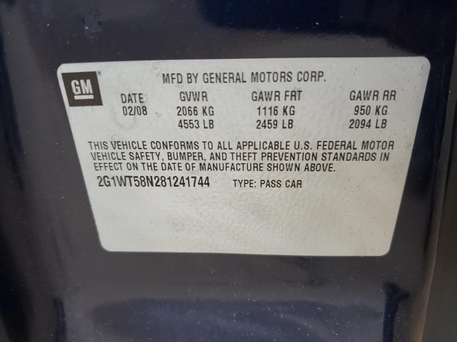 Photo 10 from auction – 2008 CHEVROLET IMPALA LT with VIN 2G1WT58N281241744