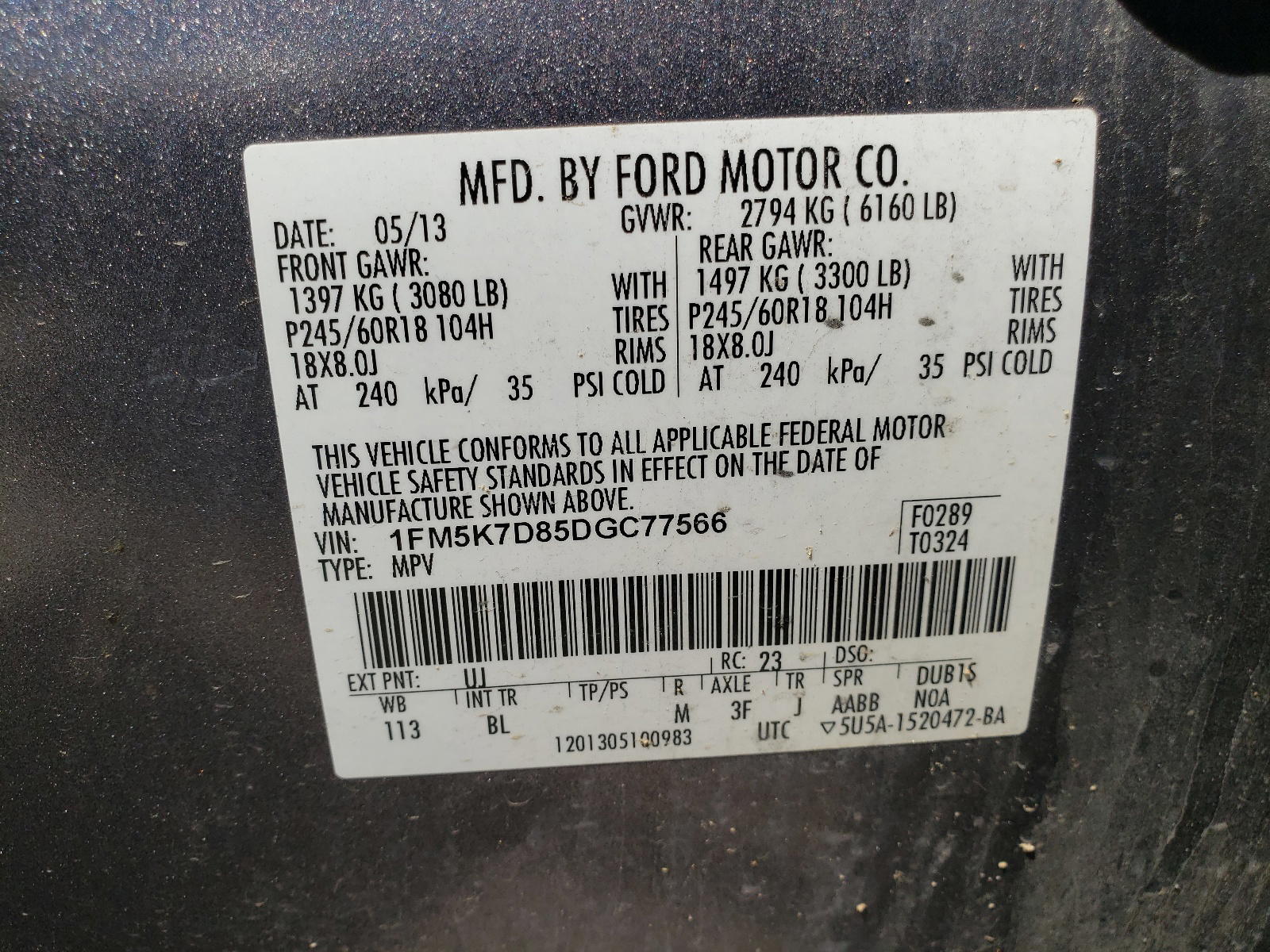 Photo 10 from auction – 2013 FORD EXPLORER X with VIN 1FM5K7D85DGC77566