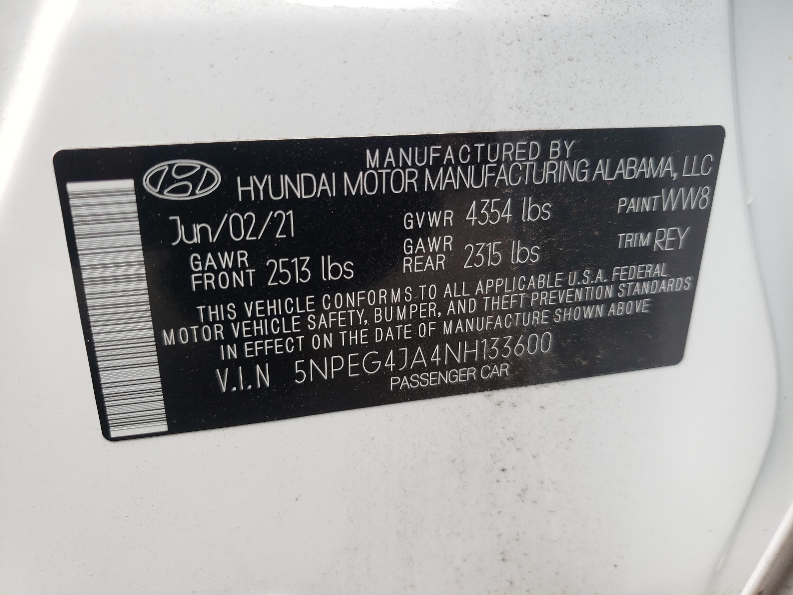 Photo 10 from auction – 2022 HYUNDAI SONATA SE with VIN 5NPEG4JA4NH133600