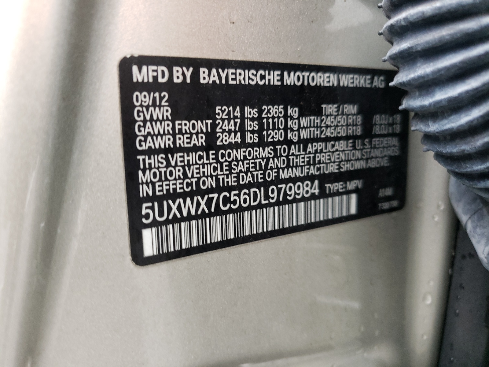 Photo 10 from auction – 2013 BMW X3 XDRIVE3 with VIN 5UXWX7C56DL979984