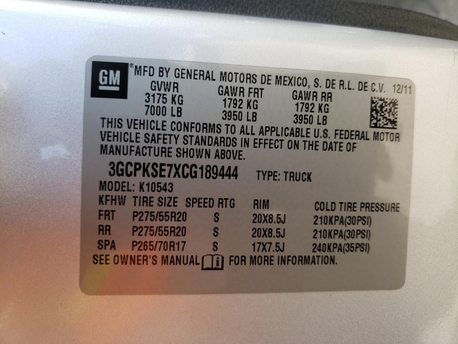 Photo 10 from auction – 2012 CHEVROLET SILVERADO with VIN 3GCPKSE7XCG189444