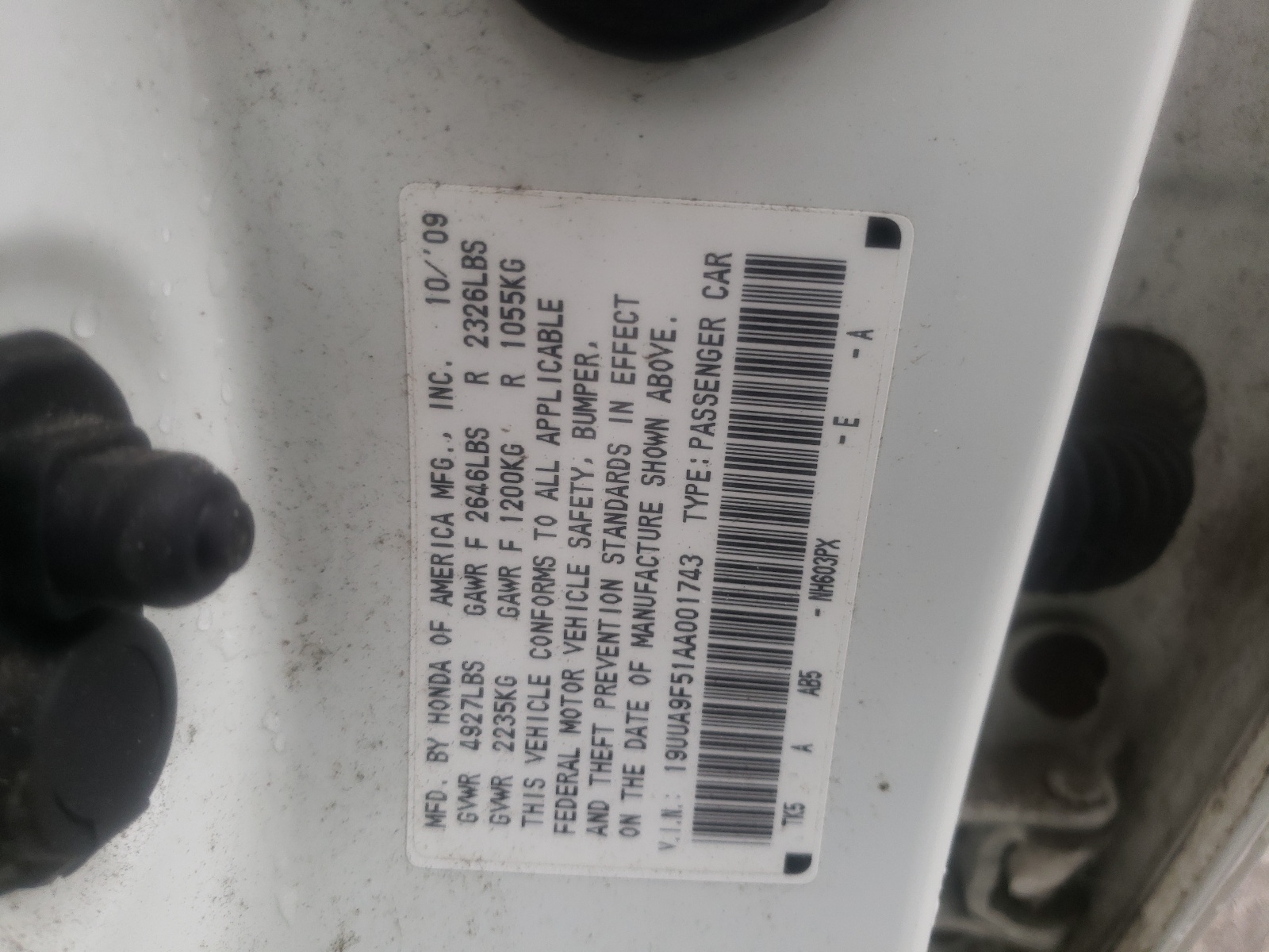 Photo 10 from auction – 2010 ACURA TL with VIN 19UUA9F51AA001743