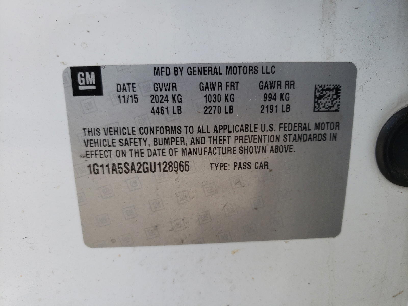 Photo 10 from auction – 2016 CHEVROLET MALIBU LIM with VIN 1G11A5SA2GU128966