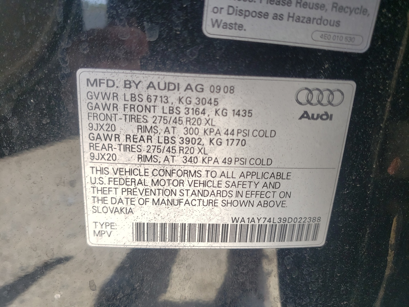 Photo 10 from auction – 2009 AUDI Q7 3.6 QUA with VIN WA1AY74L39D022388