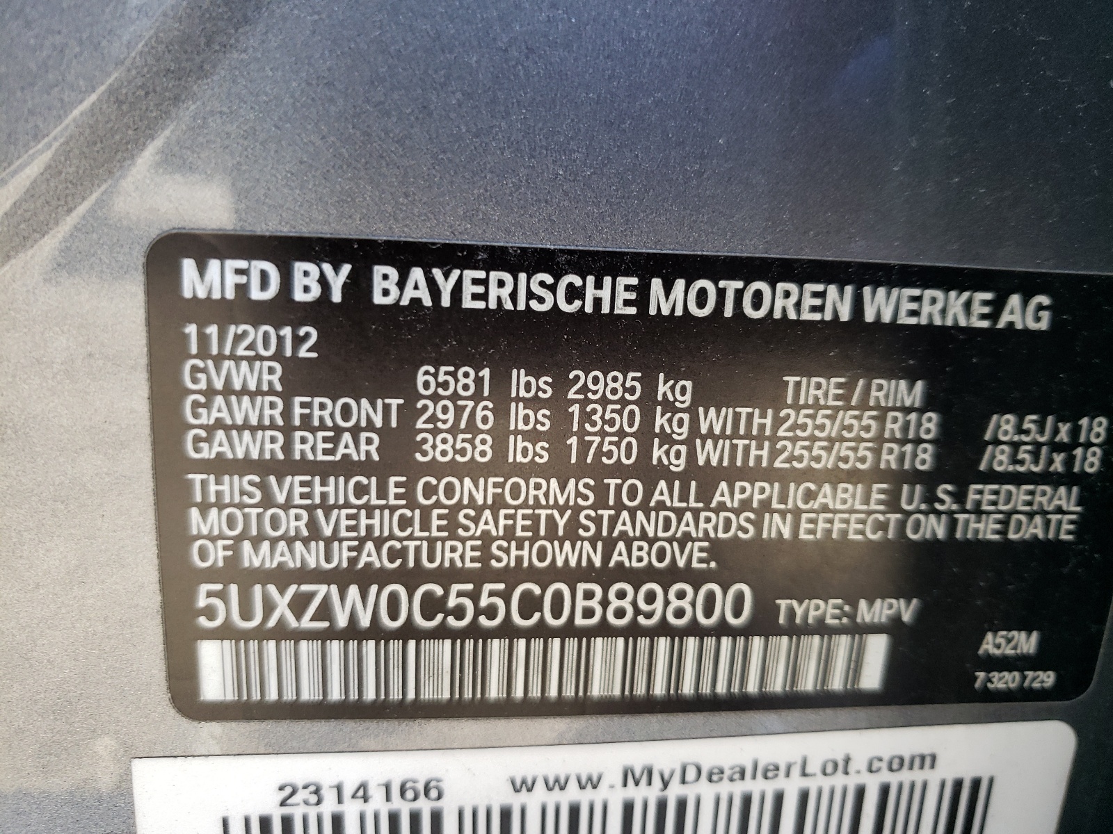 Photo 10 from auction – 2012 BMW X5 XDRIVE3 with VIN 5UXZW0C55C0B89800