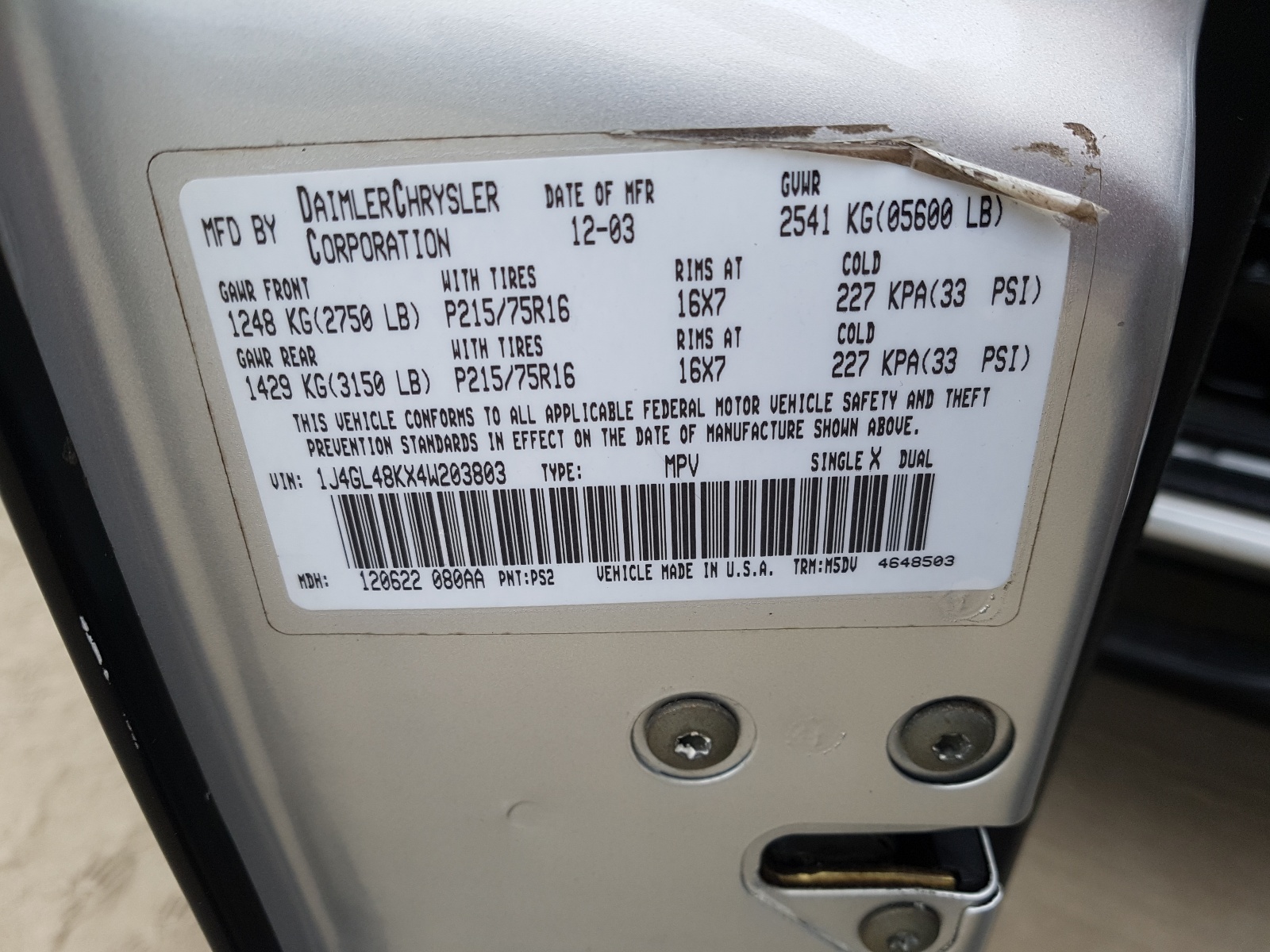 Photo 10 from auction – 2004 JEEP LIBERTY SP with VIN 1J4GL48KX4W203803
