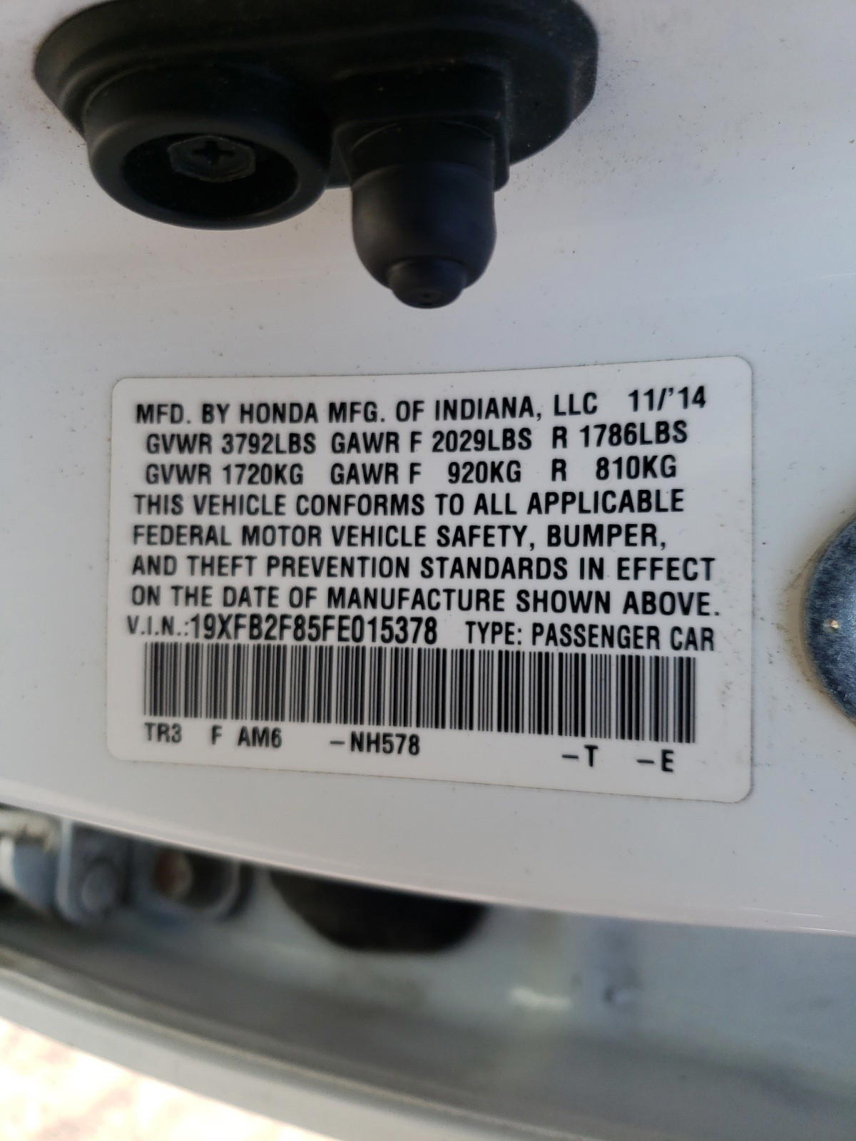 Photo 10 from auction – 2015 HONDA CIVIC EX with VIN 19XFB2F85FE015378