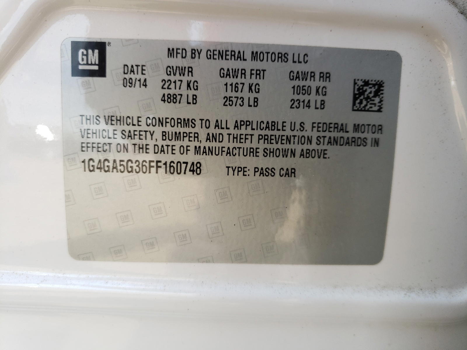 Photo 10 from auction – 2015 BUICK LACROSSE with VIN 1G4GA5G36FF160748