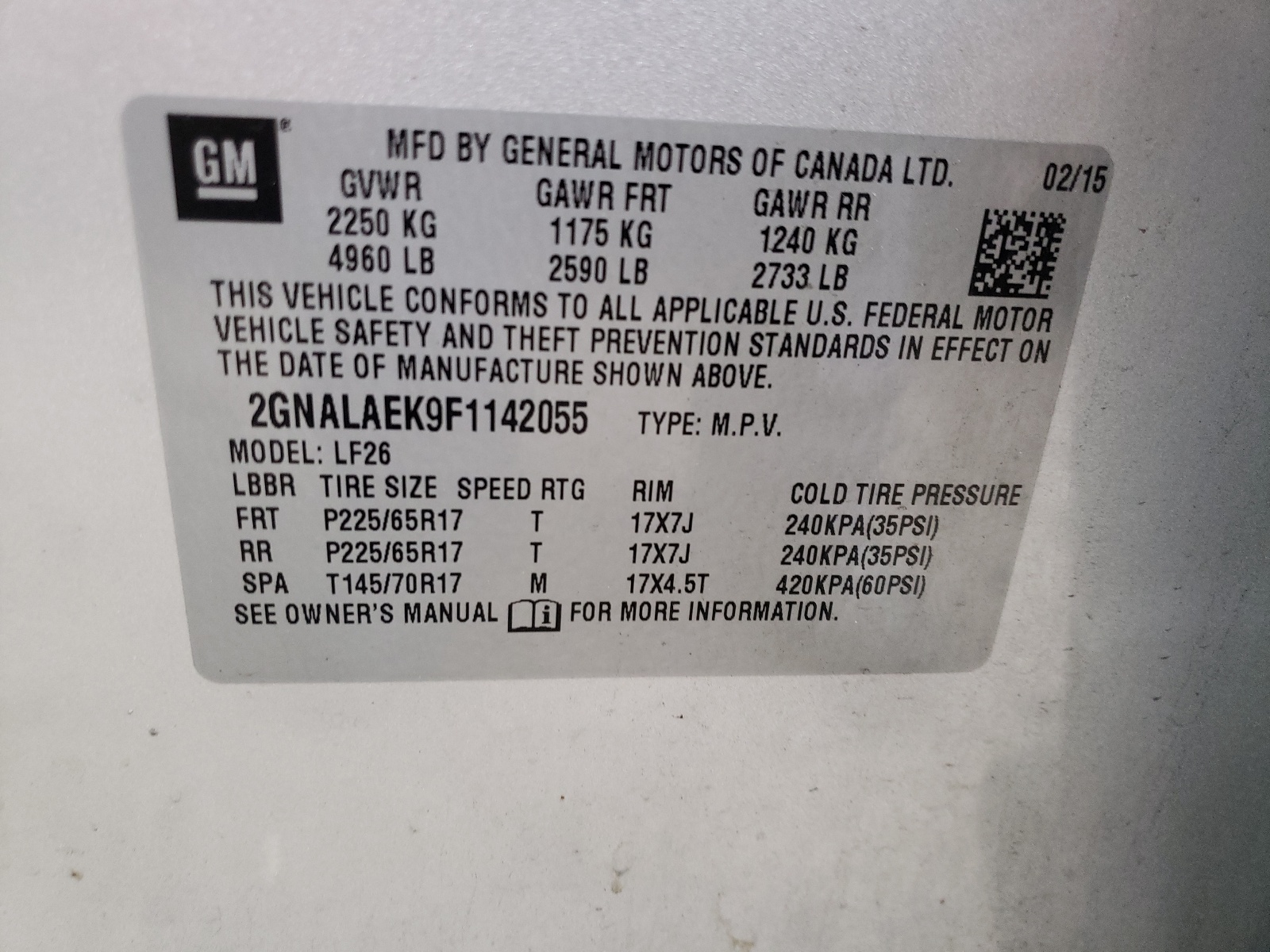 Photo 10 from auction – 2015 CHEVROLET EQUINOX LS with VIN 2GNALAEK9F1142055