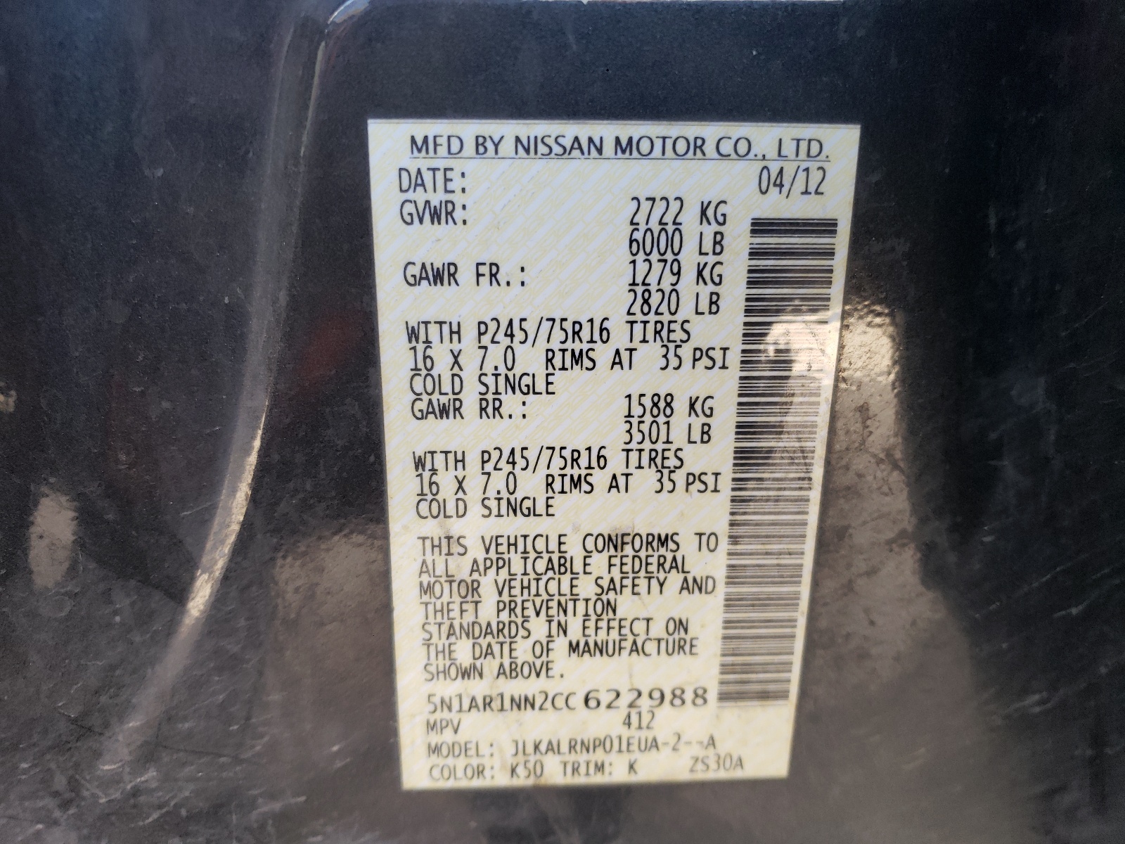 Zdjęcie 10 z aukcji – 2012 NISSAN PATHFINDER z VIN 5N1AR1NN2CC622988