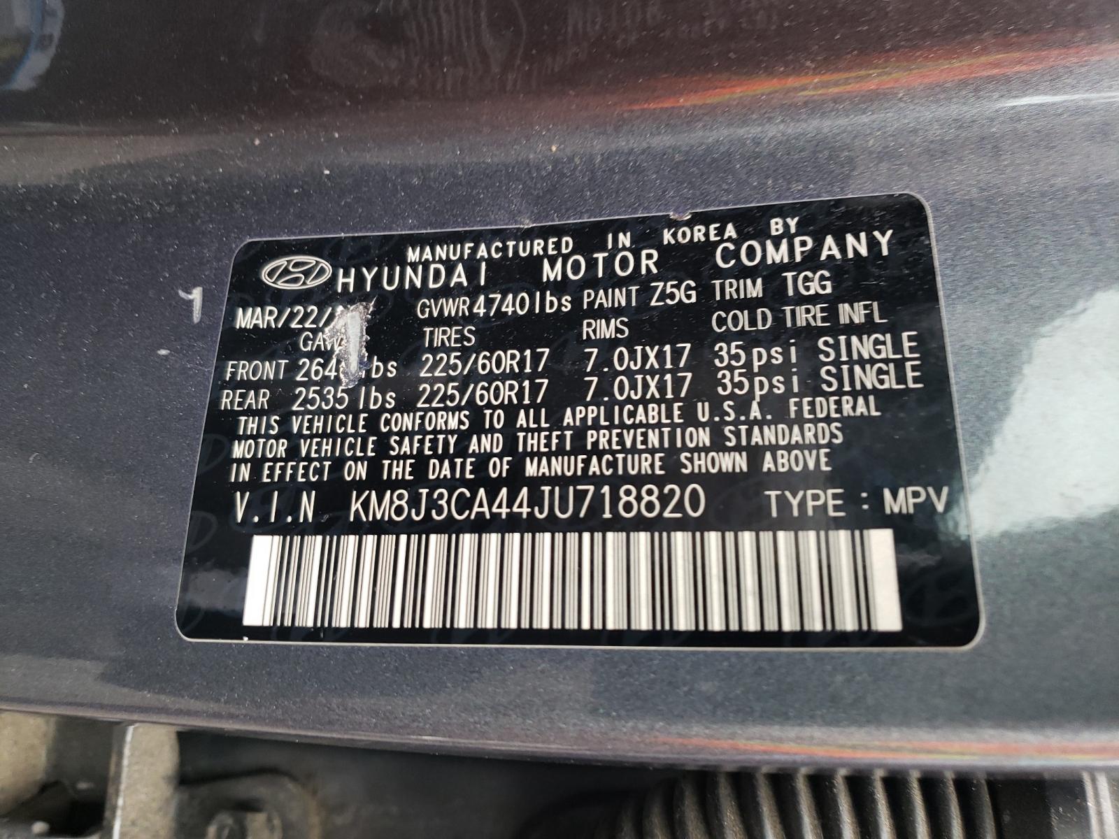 Photo 10 from auction – 2018 HYUNDAI TUCSON SEL with VIN KM8J3CA44JU718820