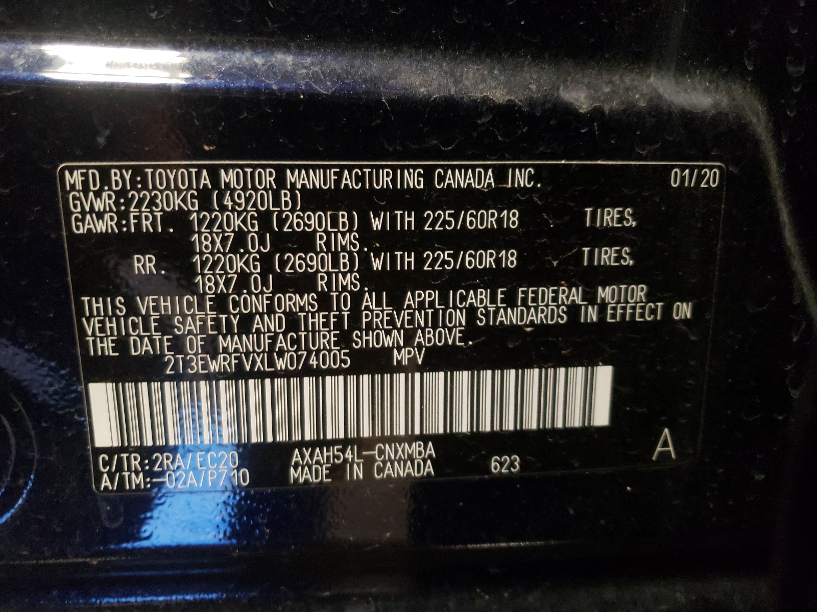 Photo 10 from auction – 2020 TOYOTA RAV4 XSE with VIN 2T3EWRFVXLW074005