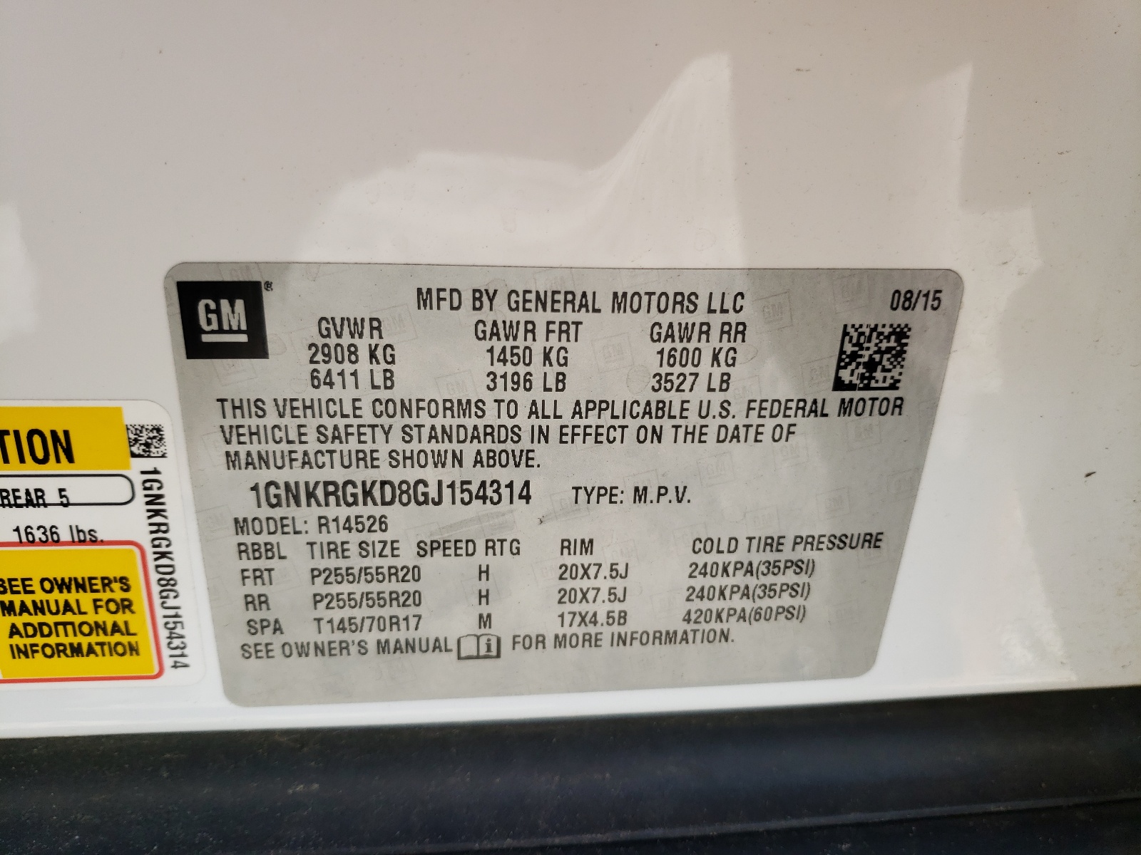 Photo 10 from auction – 2016 CHEVROLET TRAVERSE L with VIN 1GNKRGKD8GJ154314