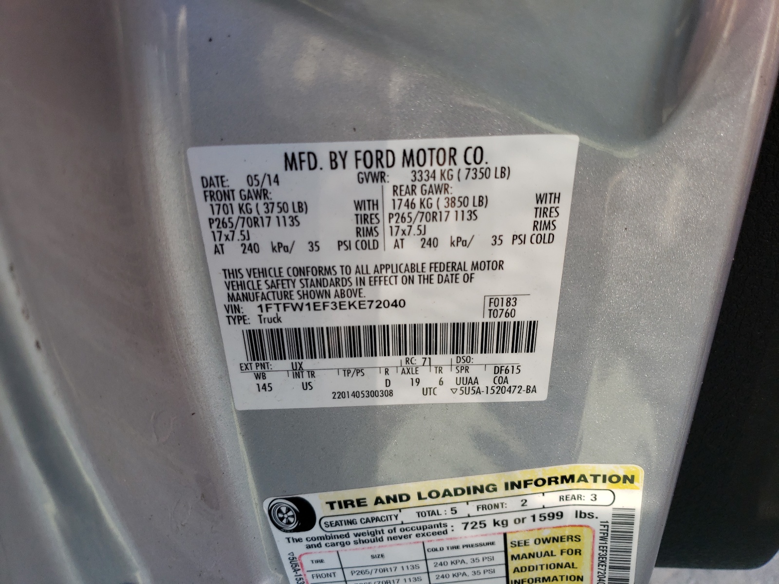 Zdjęcie 10 z aukcji – 2014 FORD F150 SUPER z VIN 1FTFW1EF3EKE72040