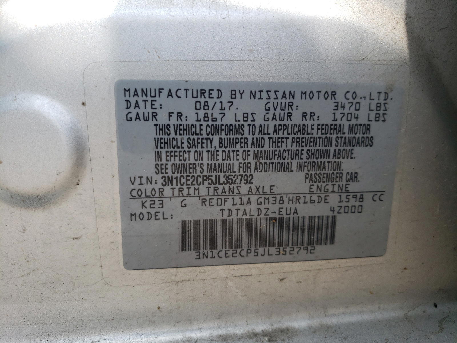 Photo 10 from auction – 2018 NISSAN VERSA NOTE with VIN 3N1CE2CP5JL352792