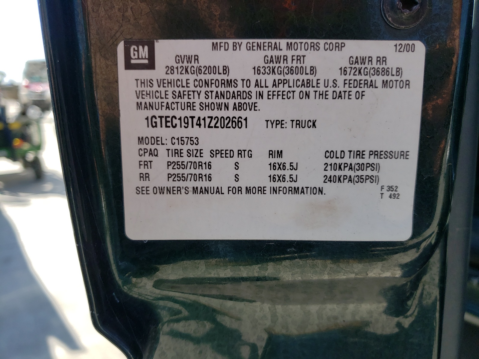Photo 10 from auction – 2001 GMC SIERRA 15 with VIN 1GTEC19T41Z202661