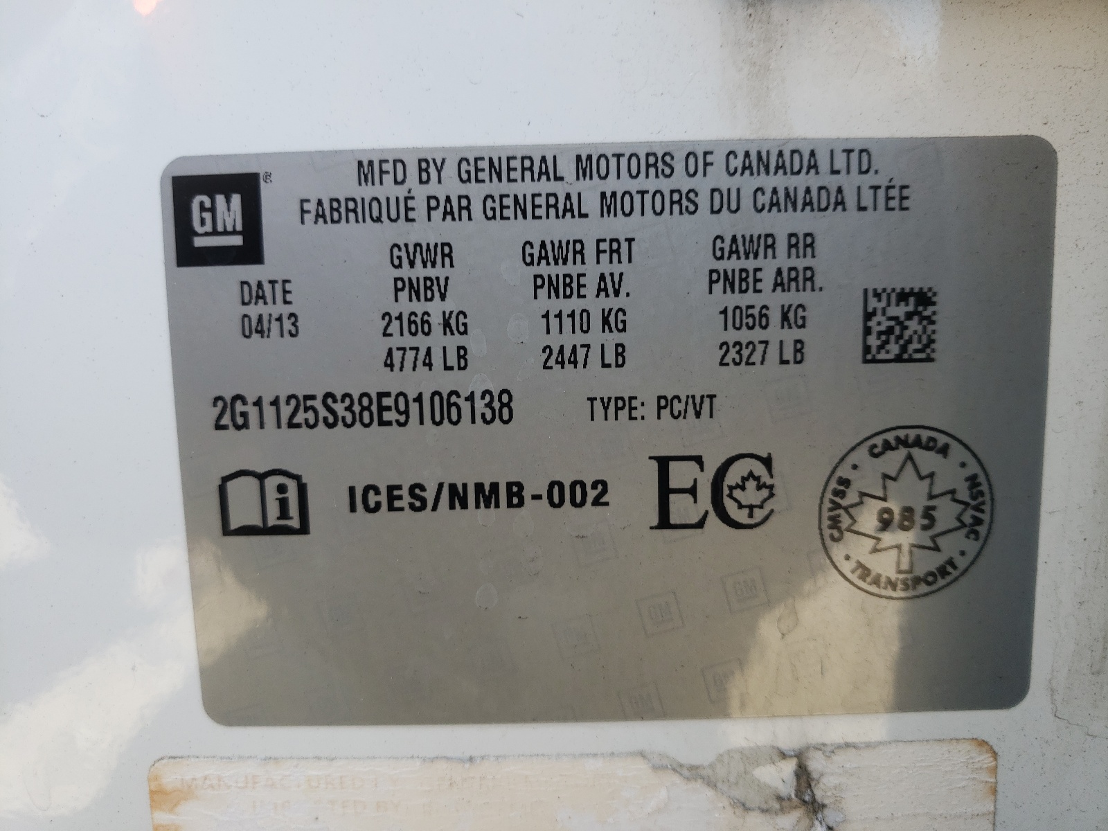Photo 10 from auction – 2014 CHEVROLET IMPALA LT with VIN 2G1125S38E9106138