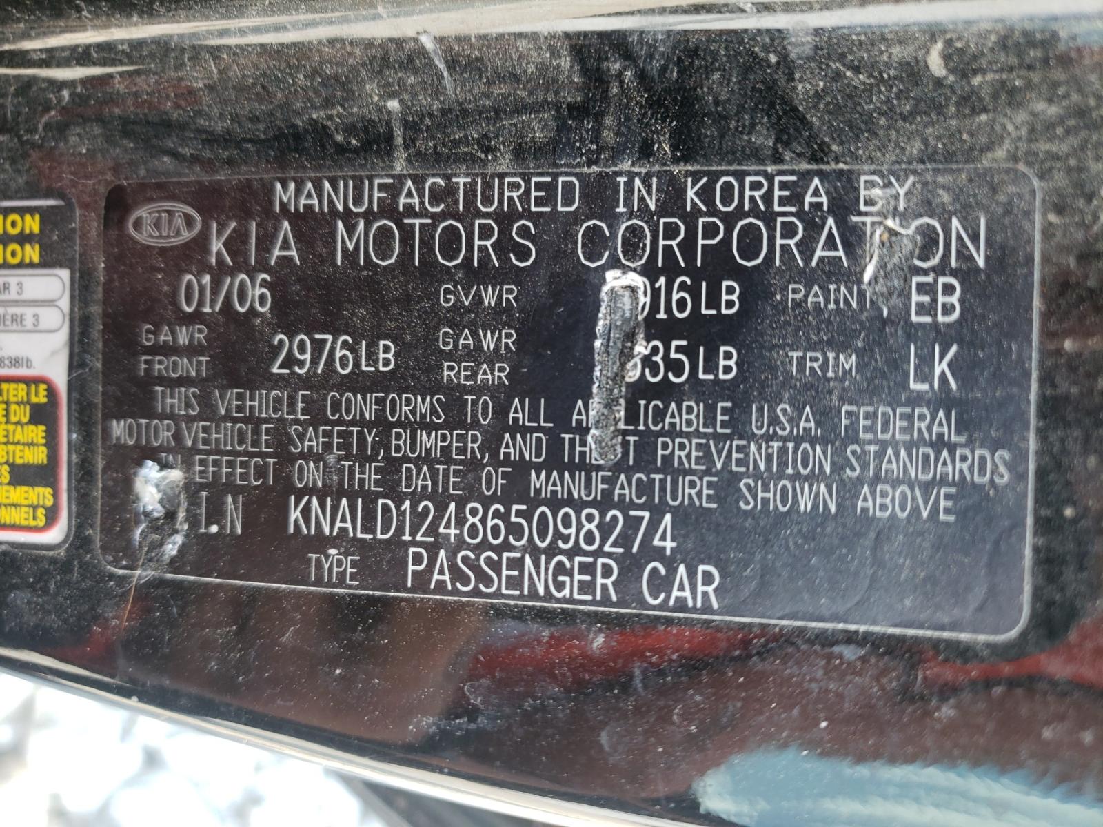 Photo 10 from auction – 2006 KIA AMANTI with VIN KNALD124865098274