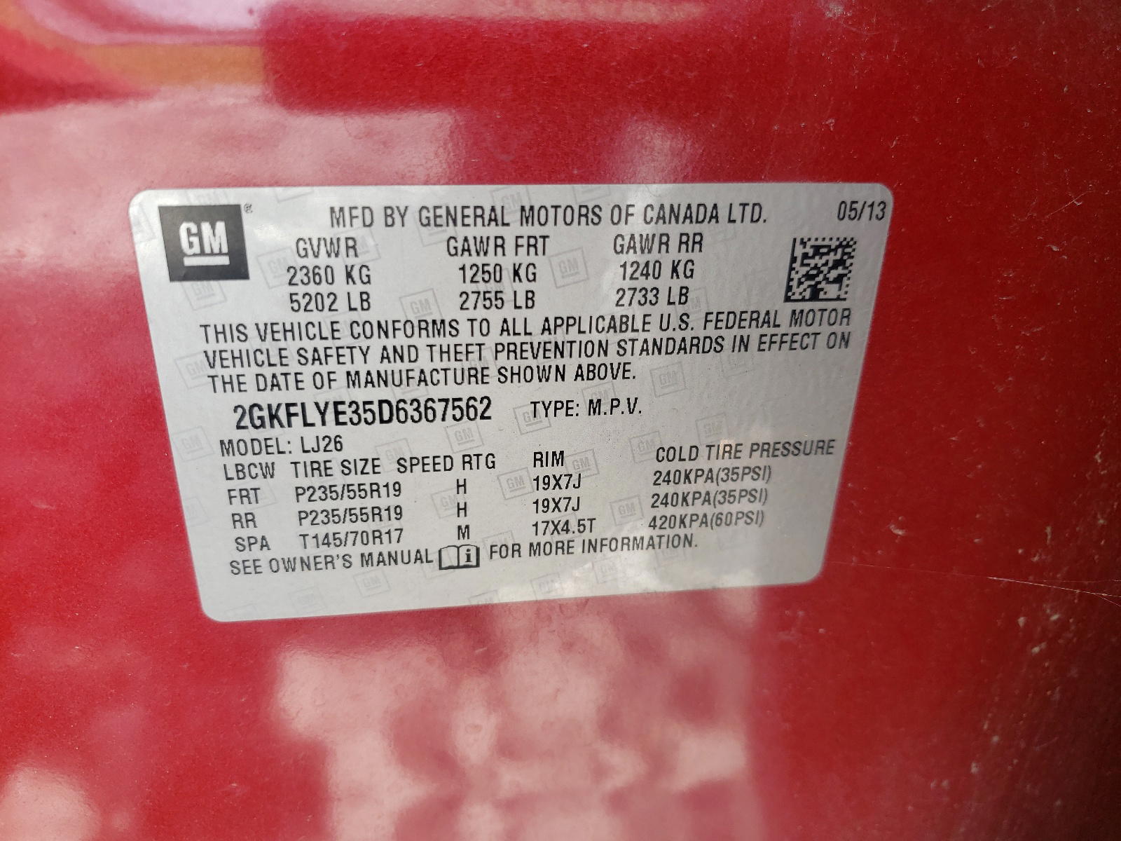 Photo 10 from auction – 2013 GMC TERRAIN DE with VIN 2GKFLYE35D6367562
