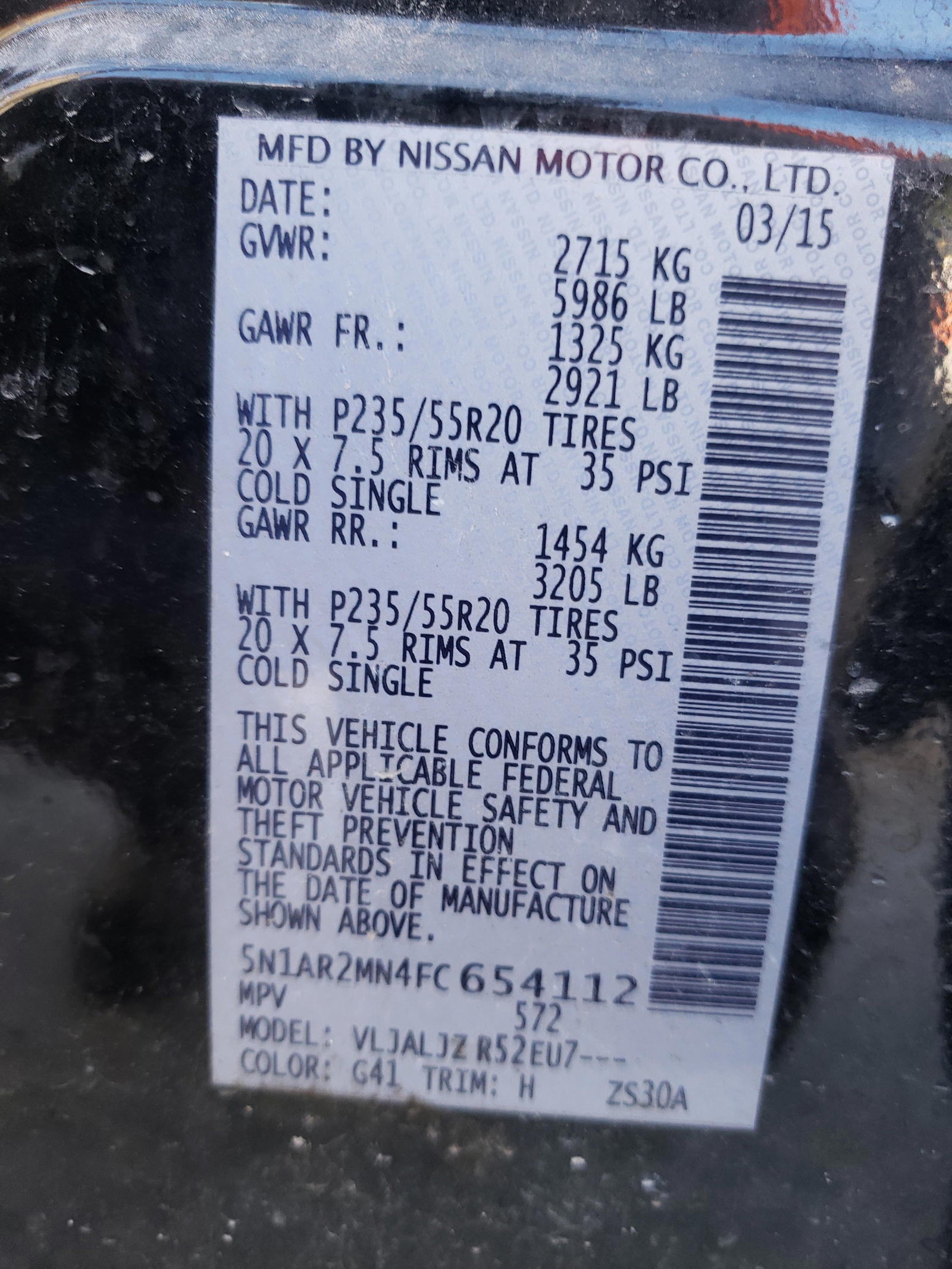 Photo 10 from auction – 2015 NISSAN PATHFINDER with VIN 5N1AR2MN4FC654112