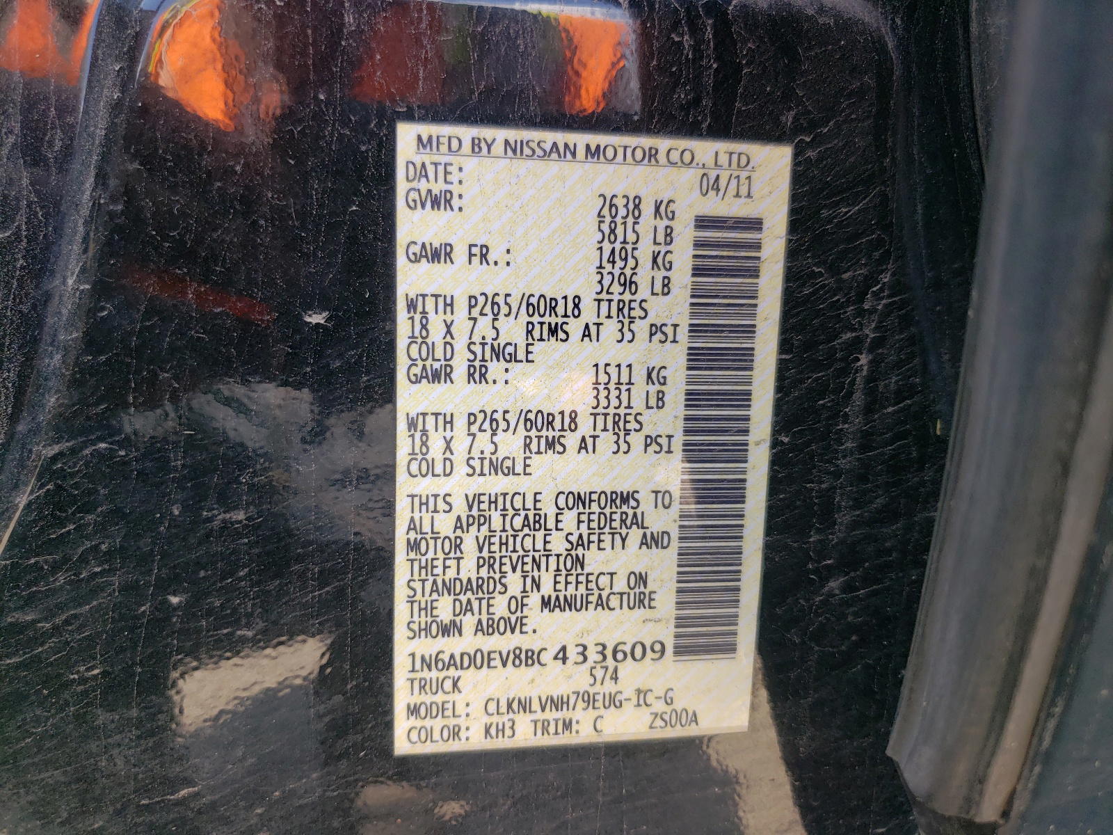 Photo 10 from auction – 2011 NISSAN FRONTIER S with VIN 1N6AD0EV8BC433609