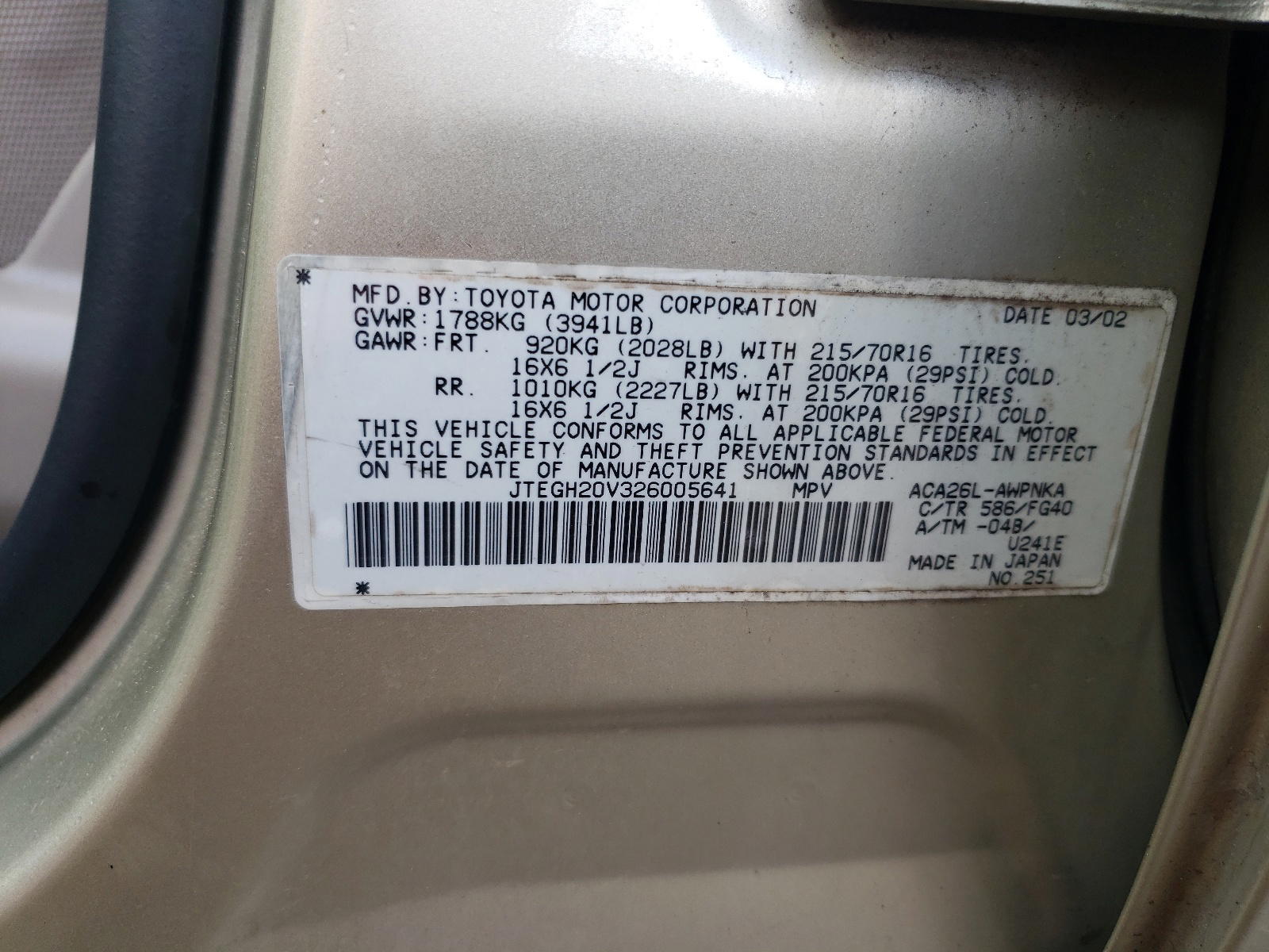 Photo 10 from auction – 2002 TOYOTA RAV4 with VIN JTEGH20V326005641