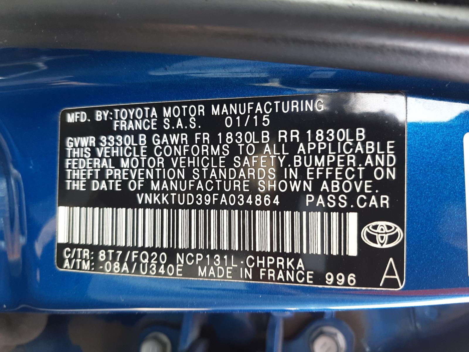Photo 10 from auction – 2015 TOYOTA YARIS with VIN VNKKTUD39FA034864