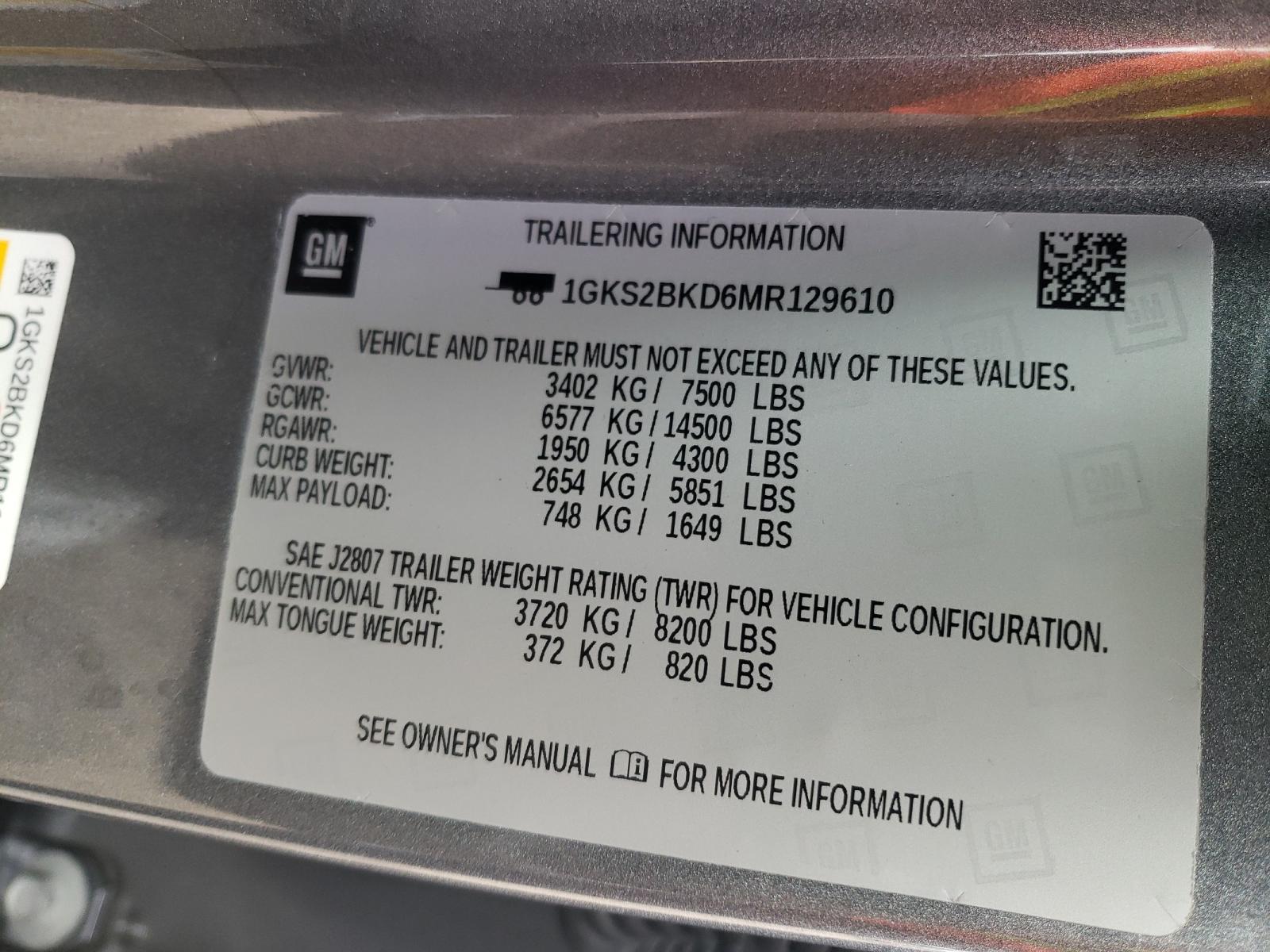 Photo 10 from auction – 2021 GMC YUKON SLT with VIN 1GKS2BKD6MR129610