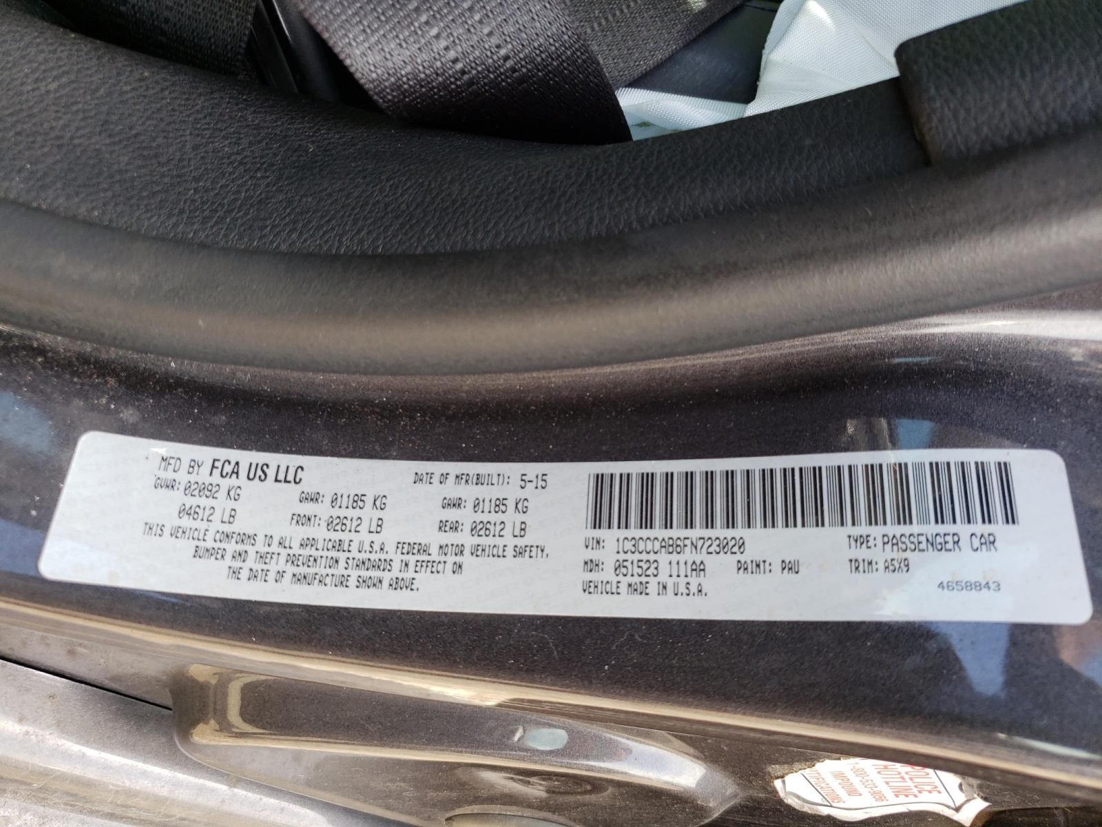 Photo 10 from auction – 2015 CHRYSLER 200 LIMITE with VIN 1C3CCCAB6FN723020