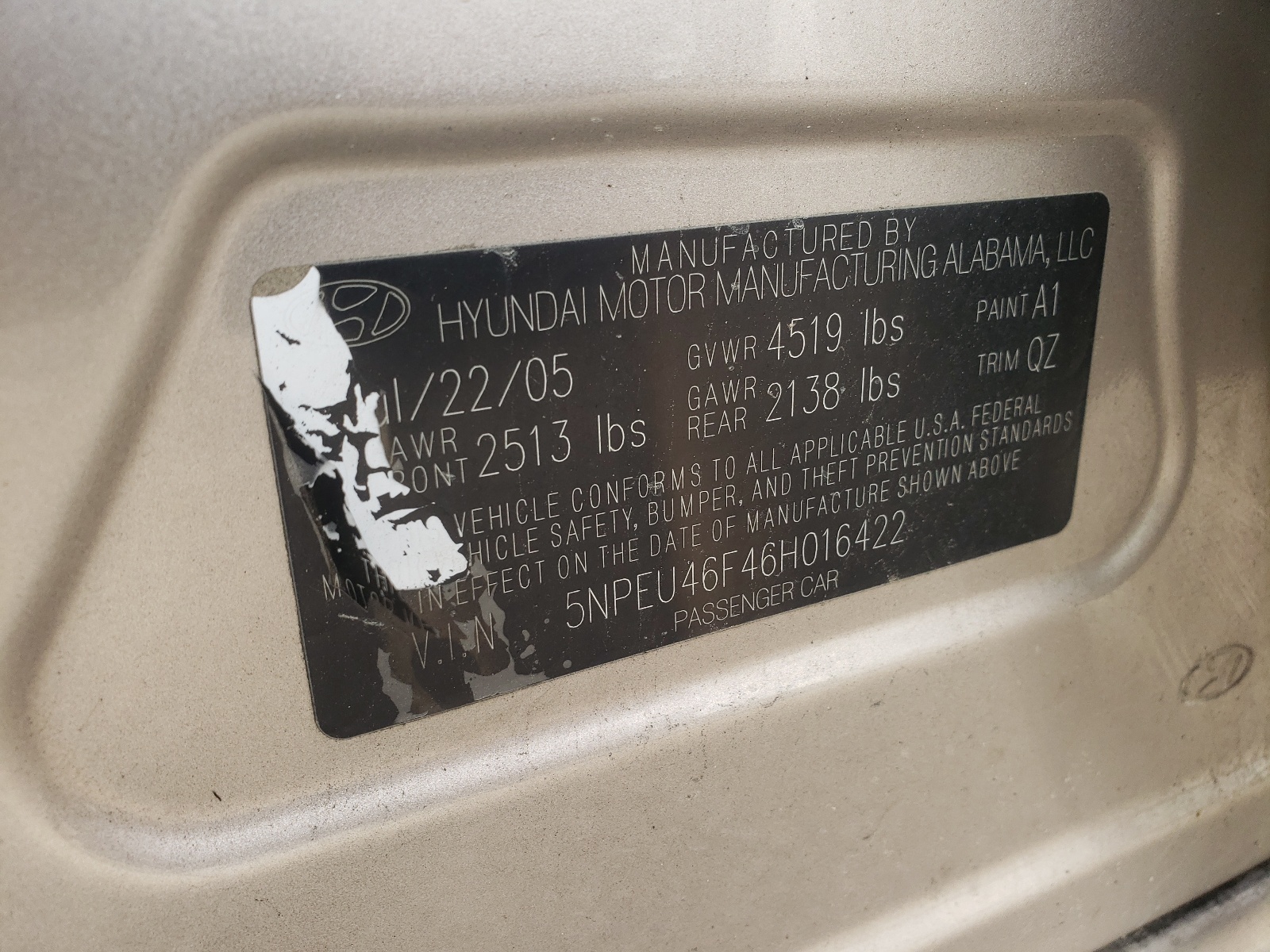 Photo 10 from auction – 2006 HYUNDAI SONOTA with VIN 5NPEU46F46H016422