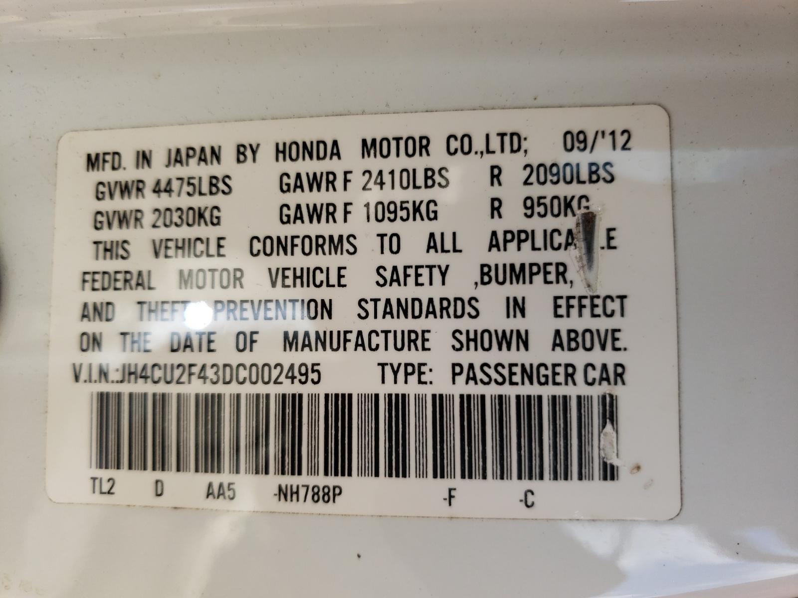 Photo 10 from auction – 2013 ACURA TSX with VIN JH4CU2F43DC002495