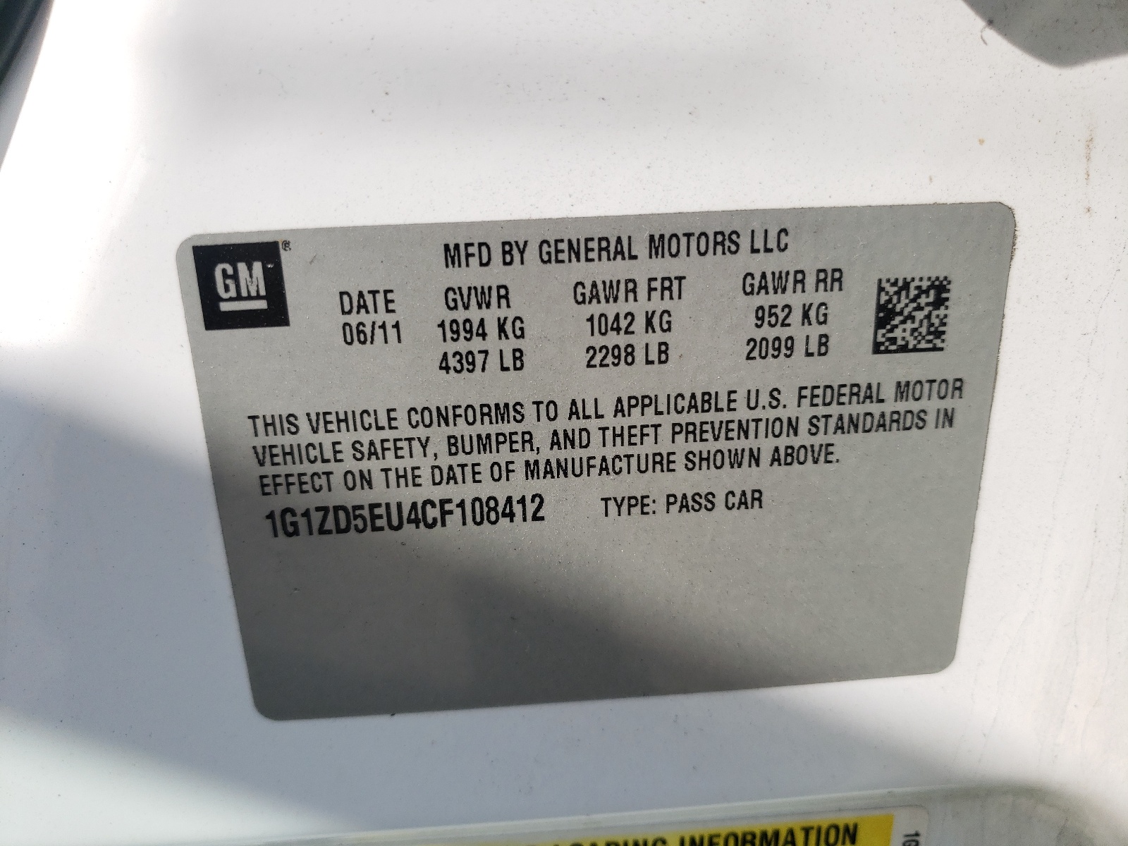 Photo 10 from auction – 2012 CHEVROLET MALIBU 2LT with VIN 1G1ZD5EU4CF108412
