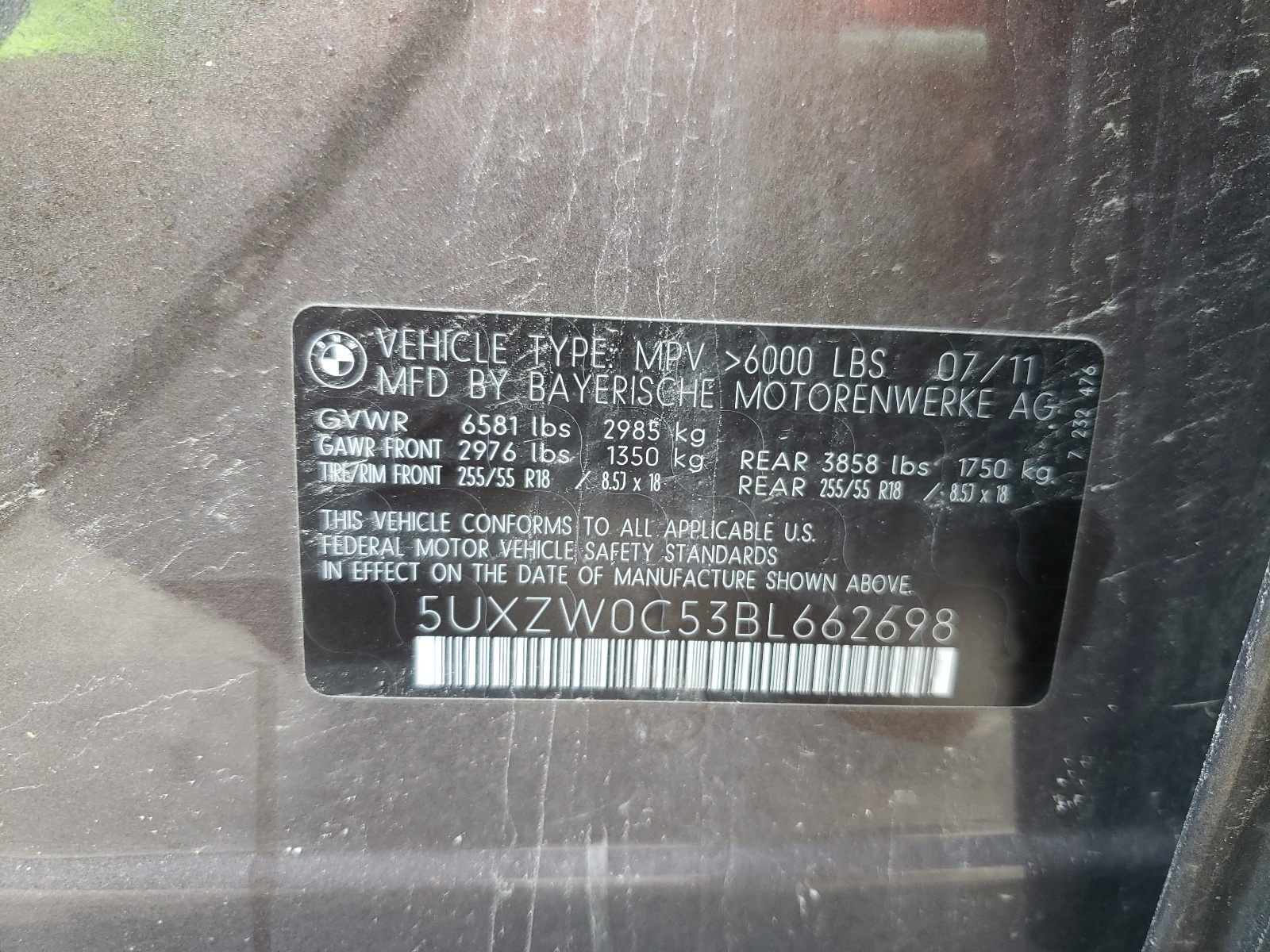 Photo 10 from auction – 2011 BMW X5 XDRIVE3 with VIN 5UXZW0C53BL662698