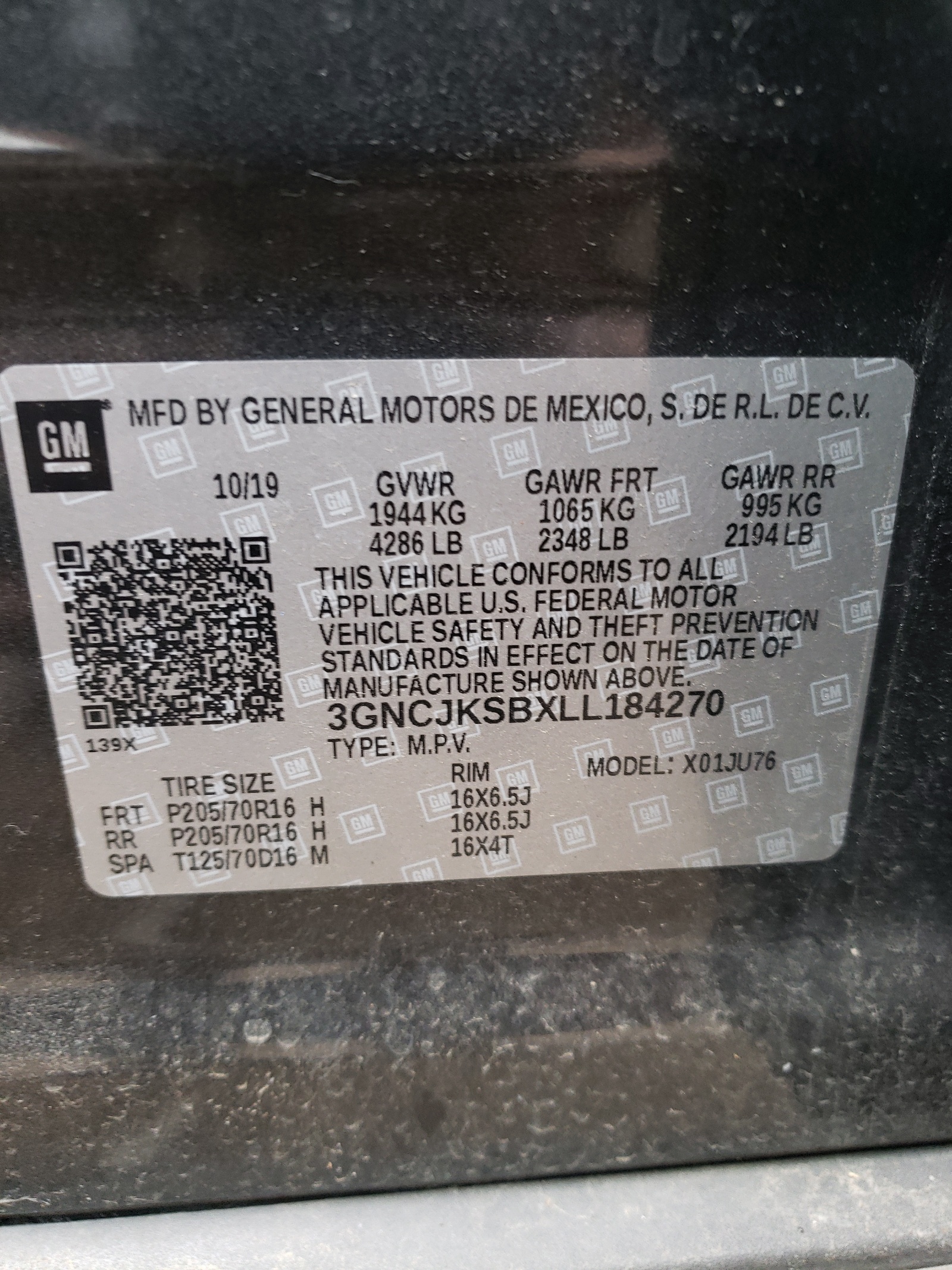 Photo 10 from auction – 2020 CHEVROLET TRAX LS with VIN 3GNCJKSBXLL184270